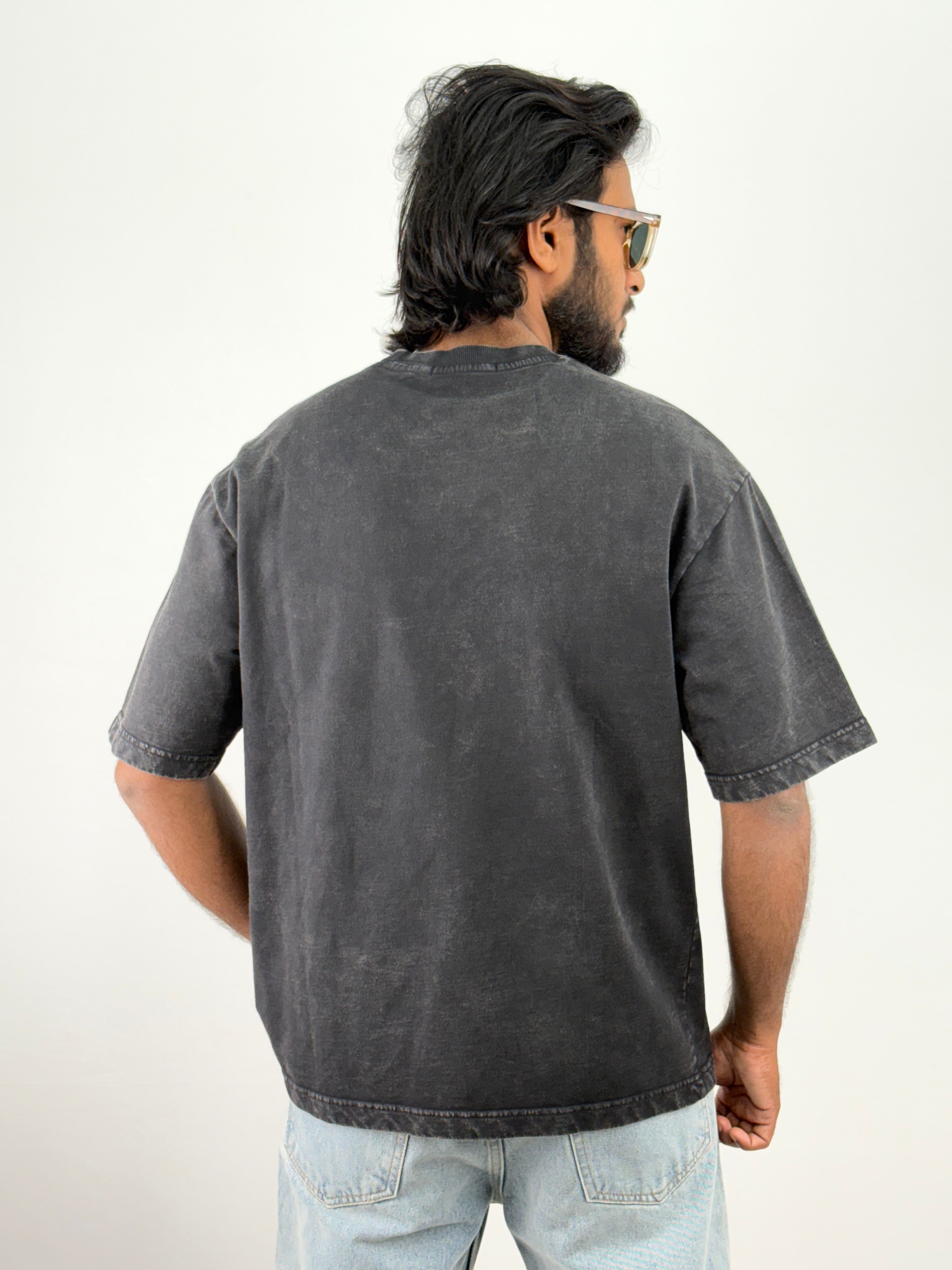 Black Acid Wash Oversized T-Shirts