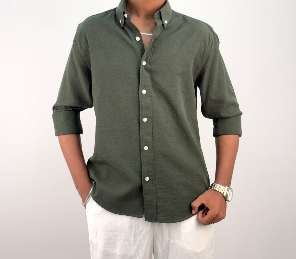 Dark Green IMP Linen Shirt