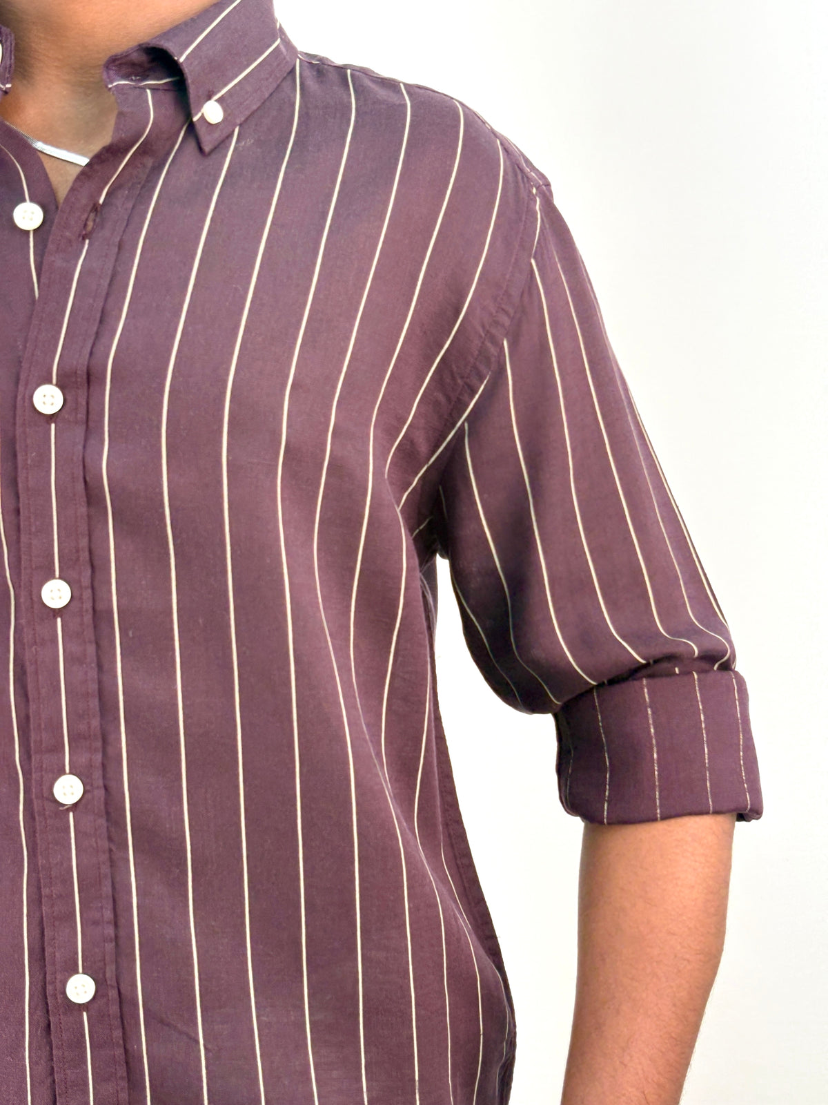 Wine Linen Stripe Shirt