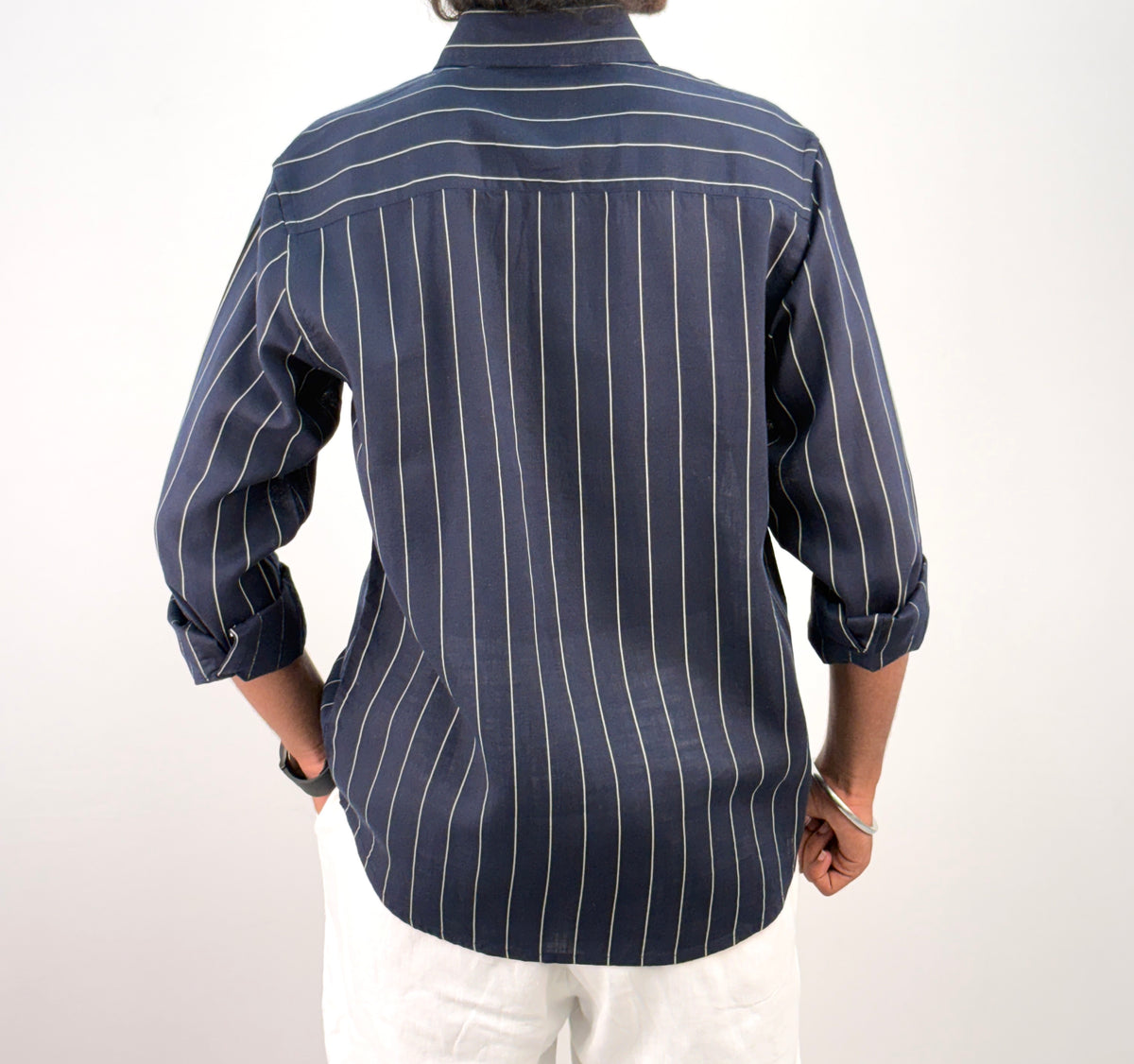 Navy Linen Stripe Shirt