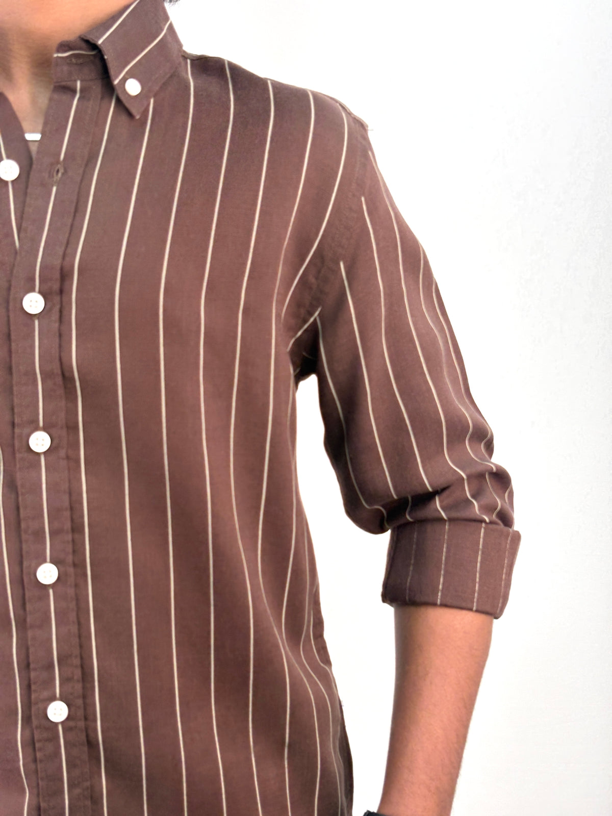 Brown Linen Stripe Shirt
