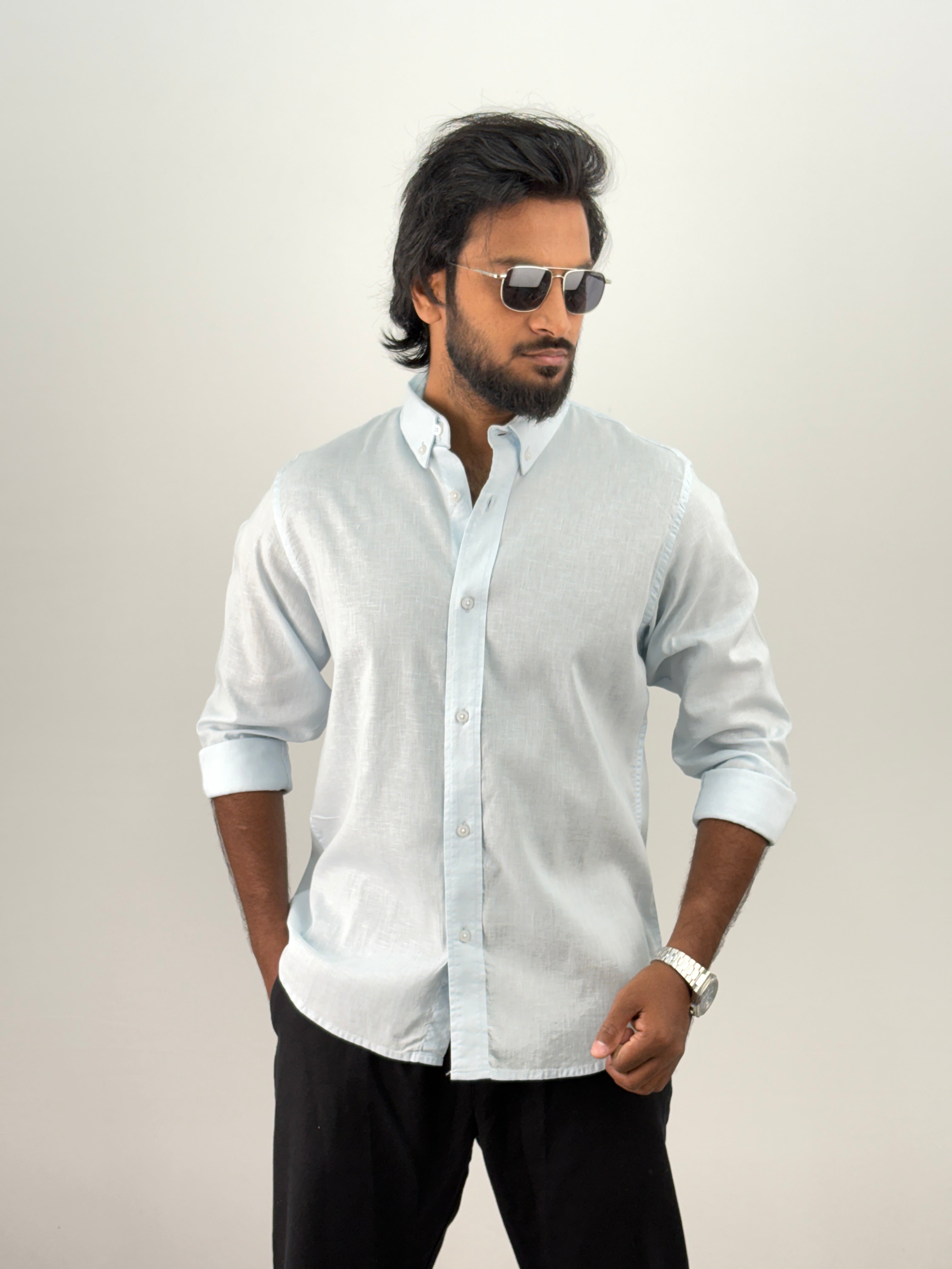Ice Blue Linen Shirt