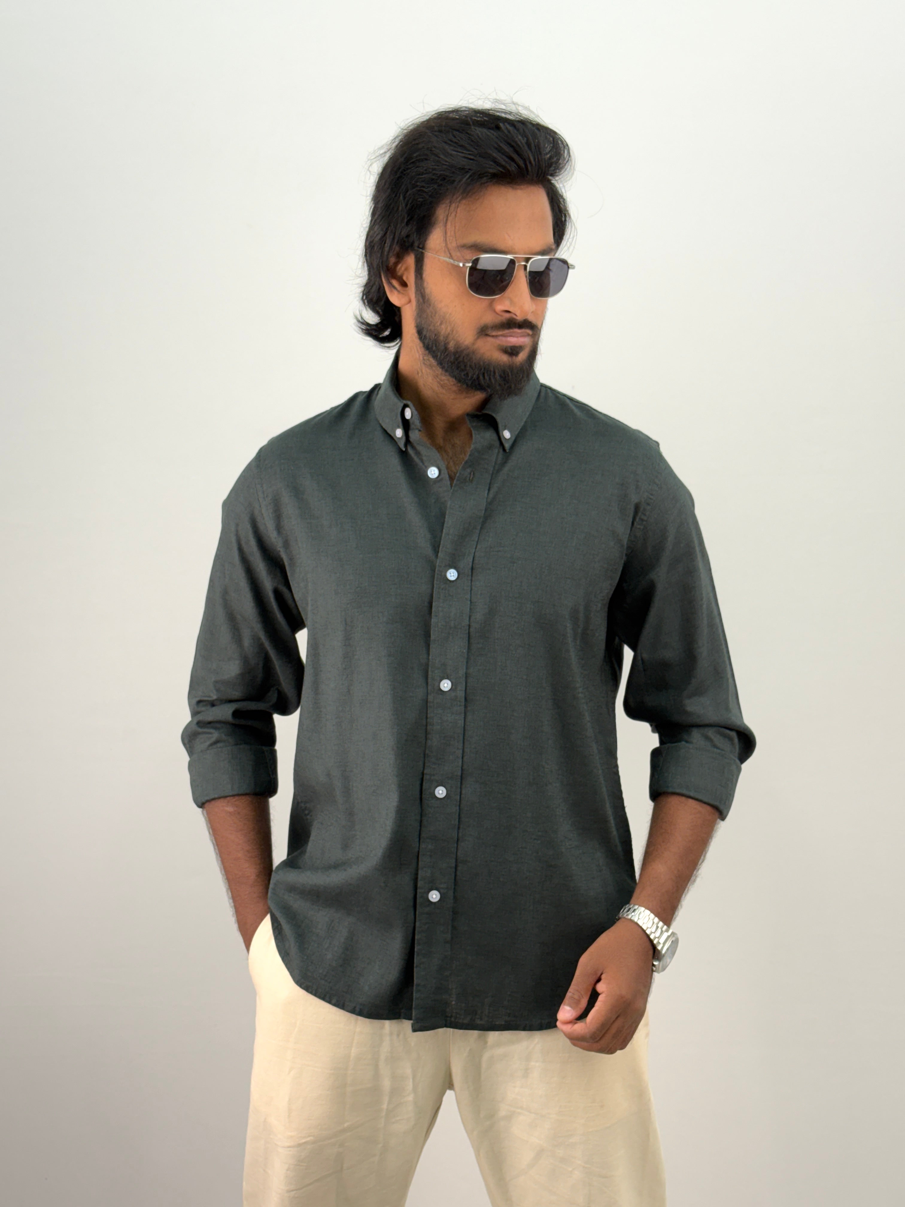 Dark Green Linen Shirt
