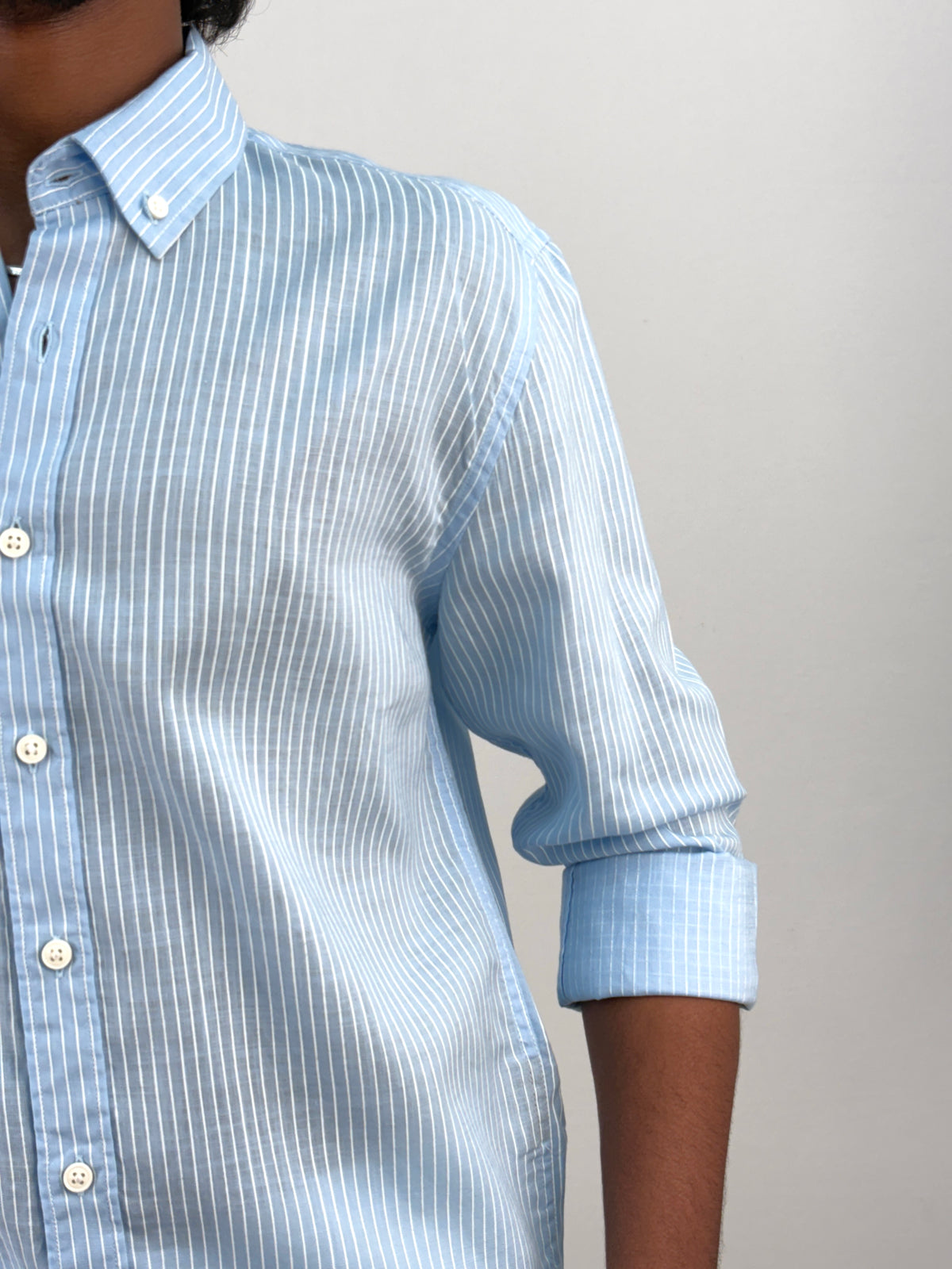 Ice Blue Linen Stripe Shirt