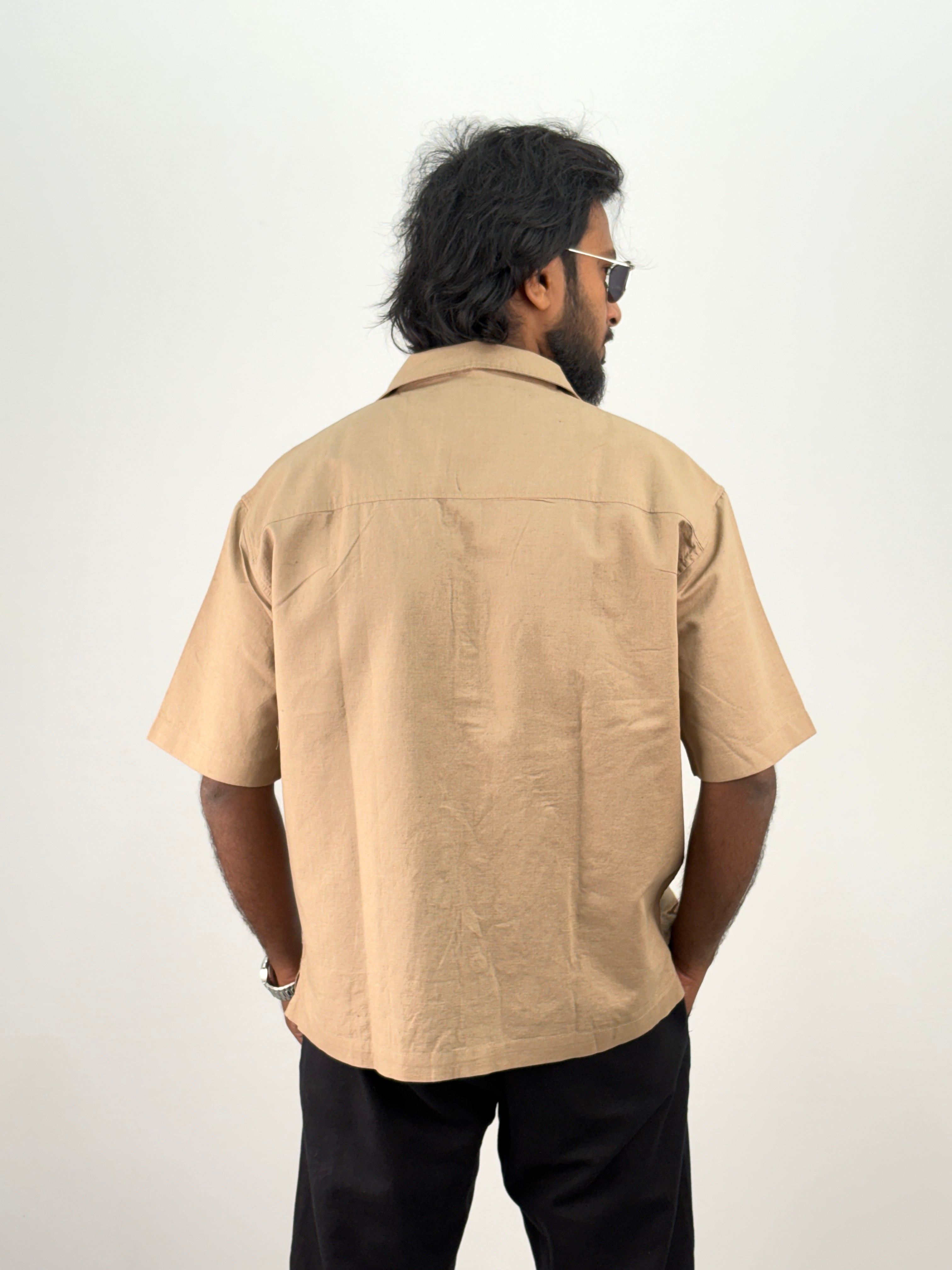 Beige Half Sleeve Embroidery Shirt