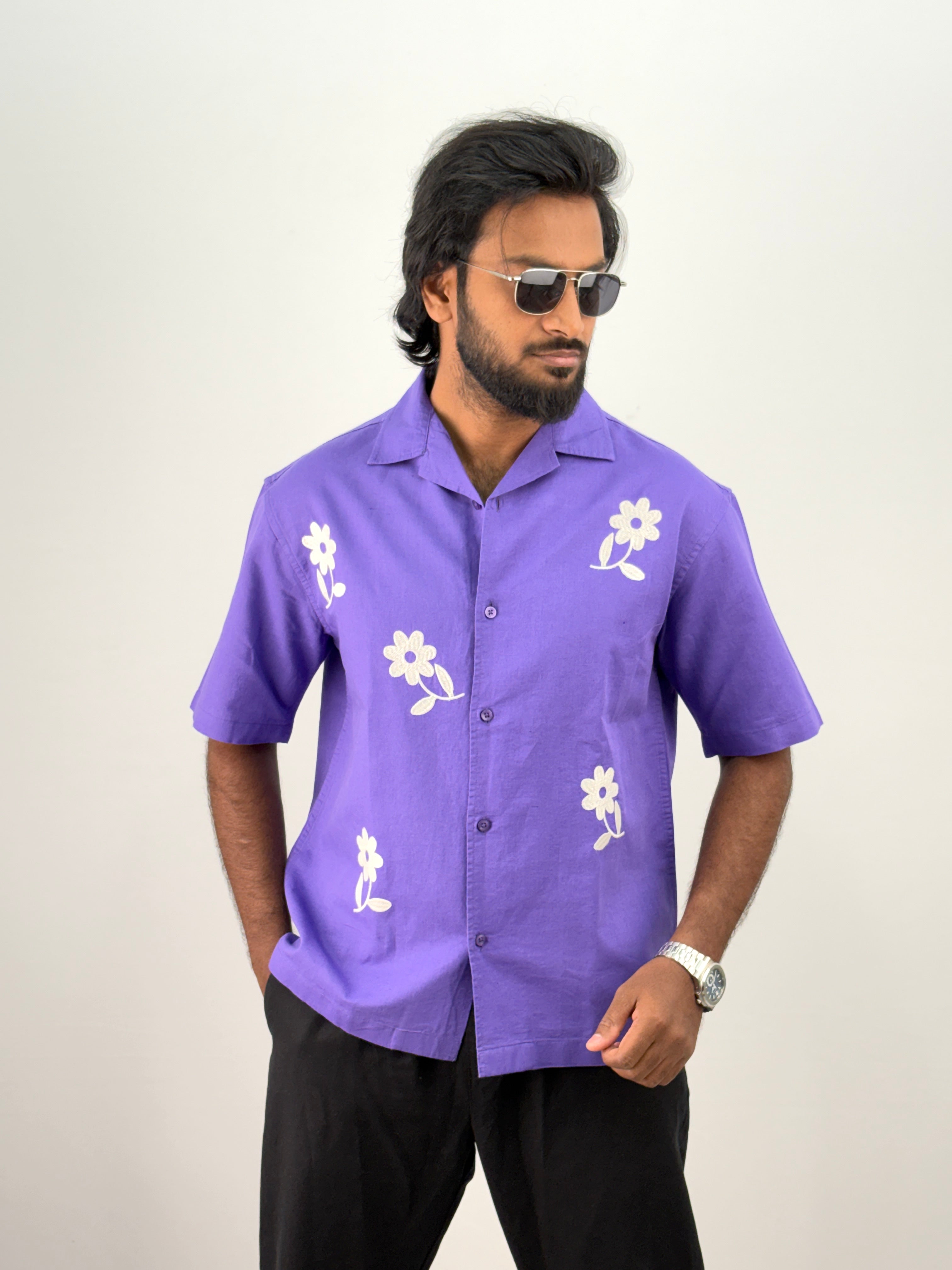Purple Half Sleeve Embroidery Shirt
