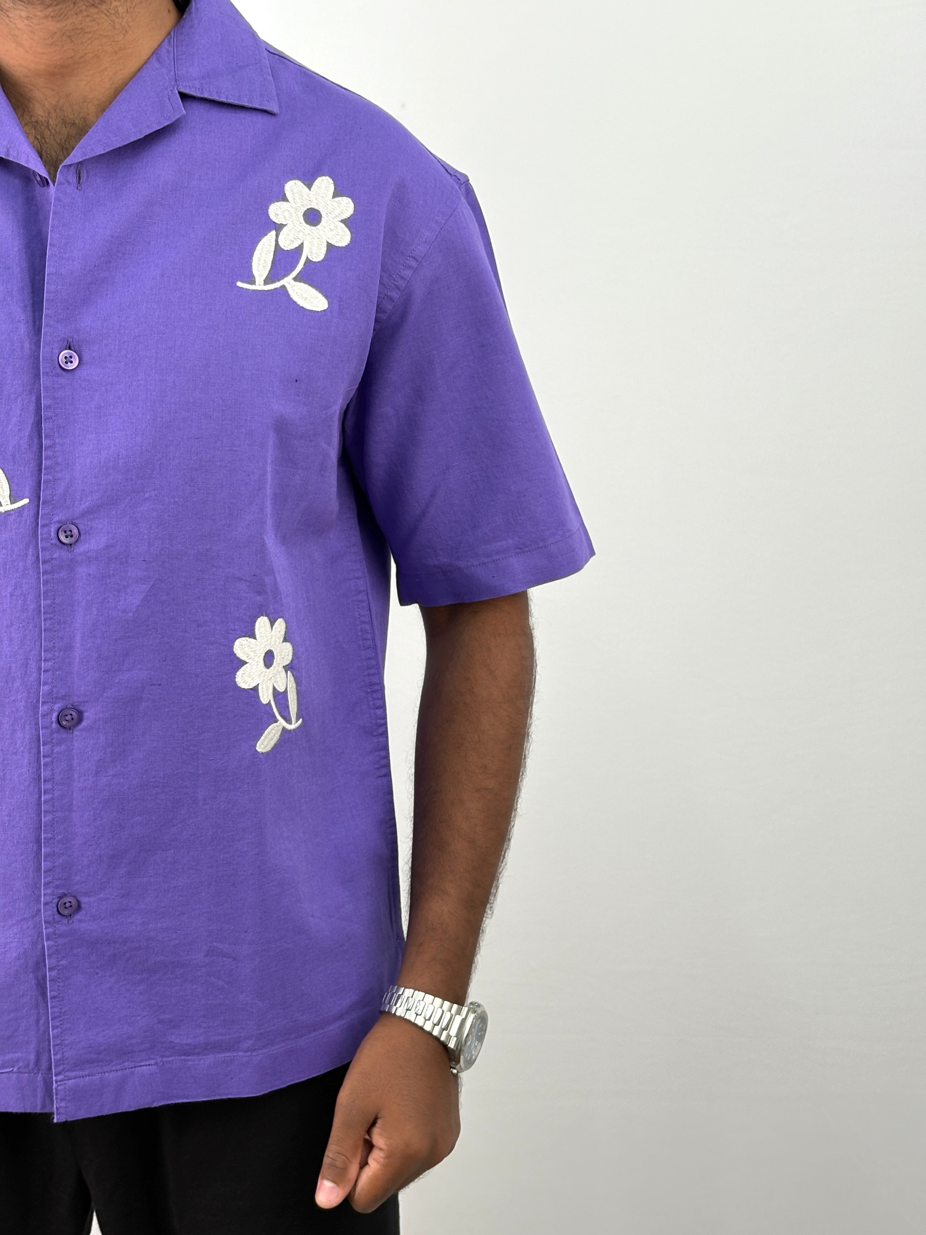 Purple Half Sleeve Embroidery Shirt