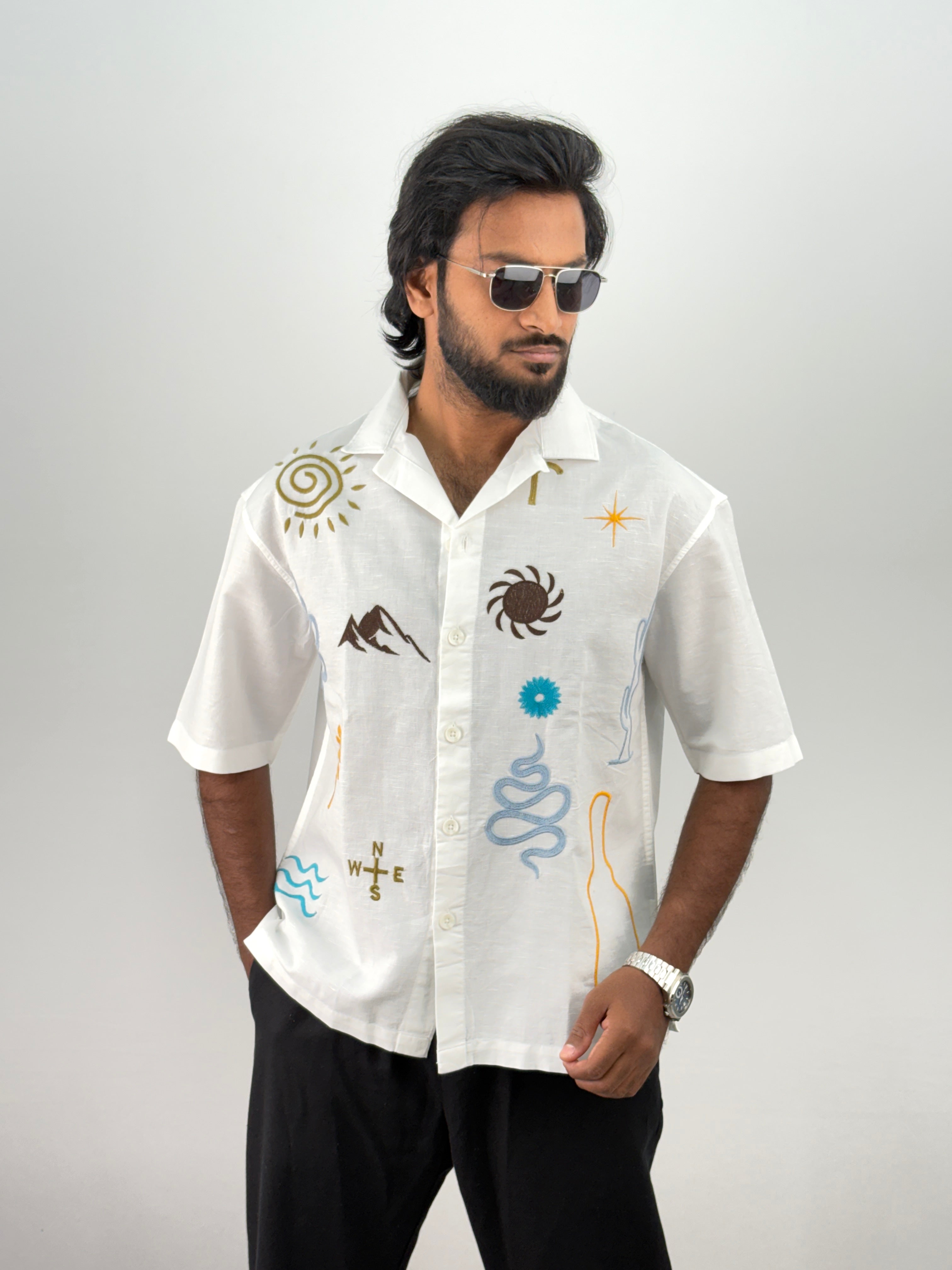 White Half Sleeve Embroidery Shirt