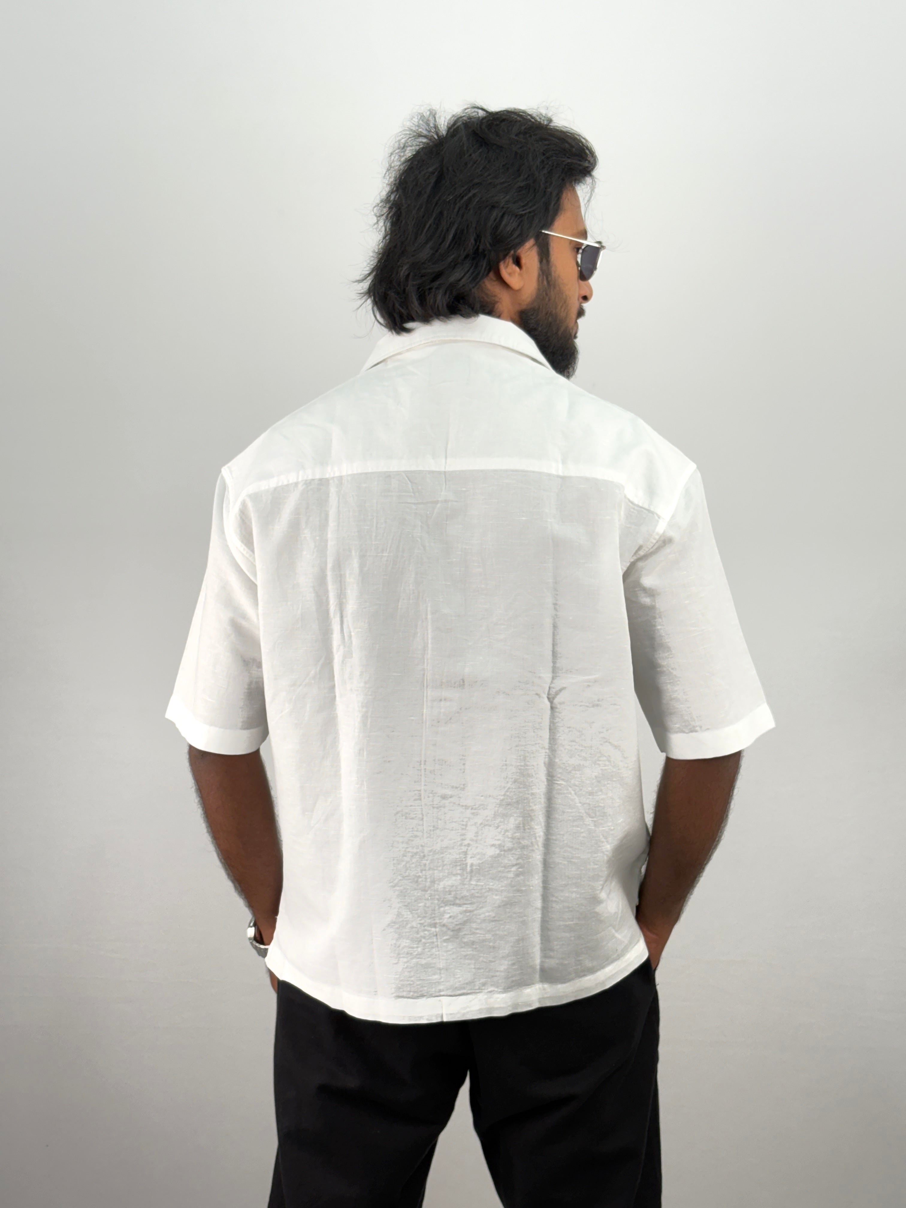 White Half Sleeve Embroidery Shirt