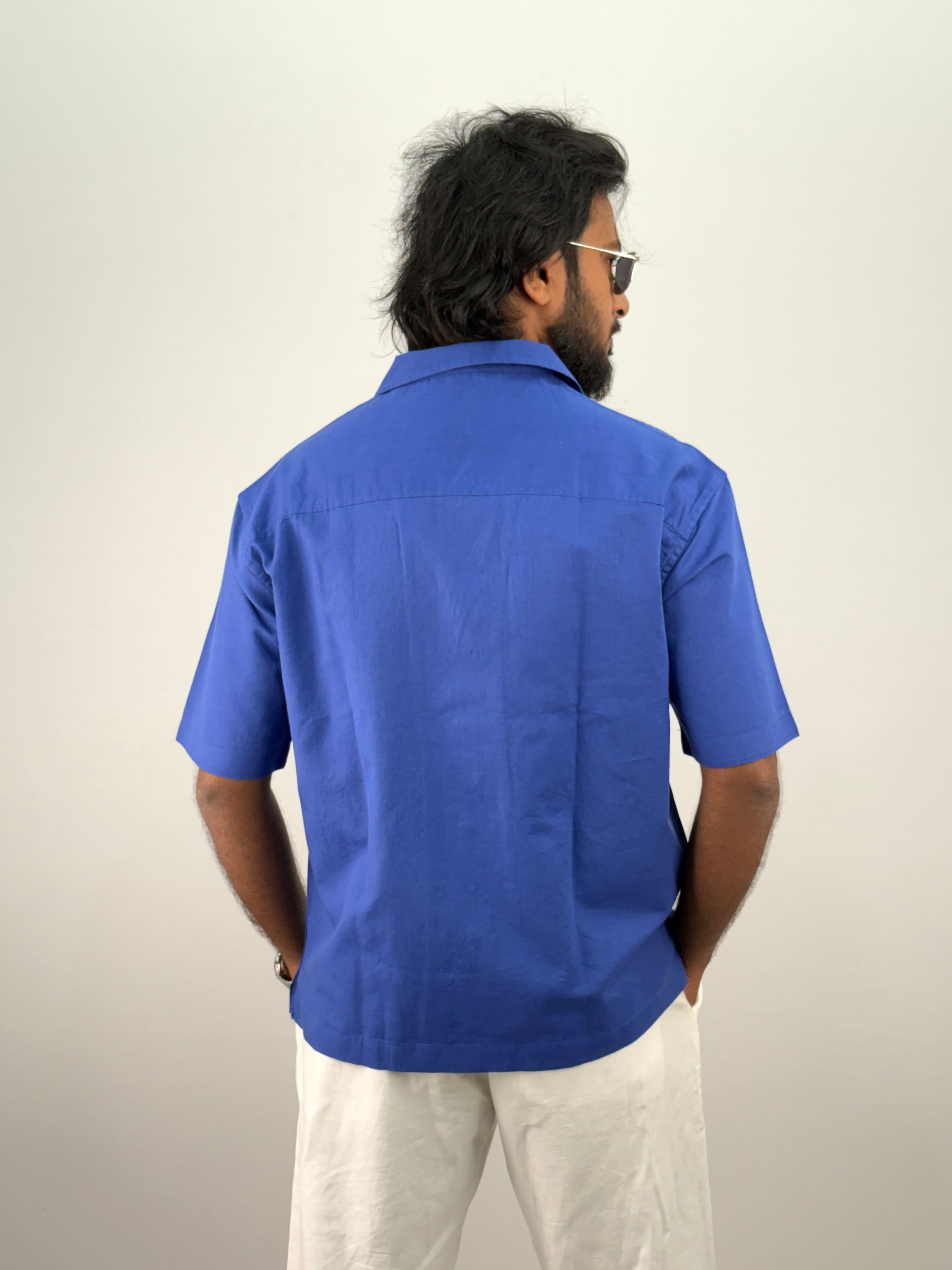 Blue Half Sleeve Embroidery Shirt