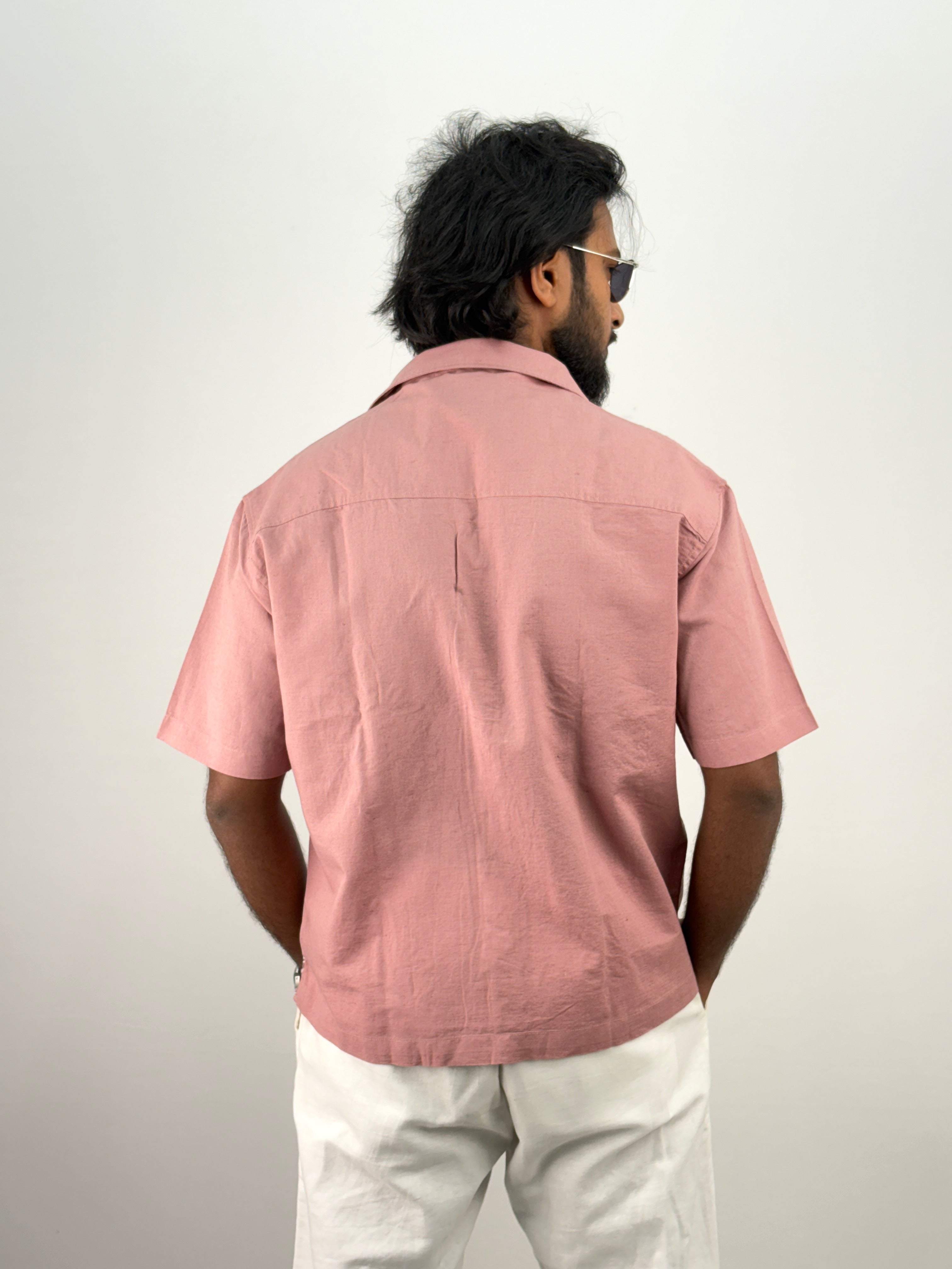 Peach Half Sleeve Embroidery Shirt