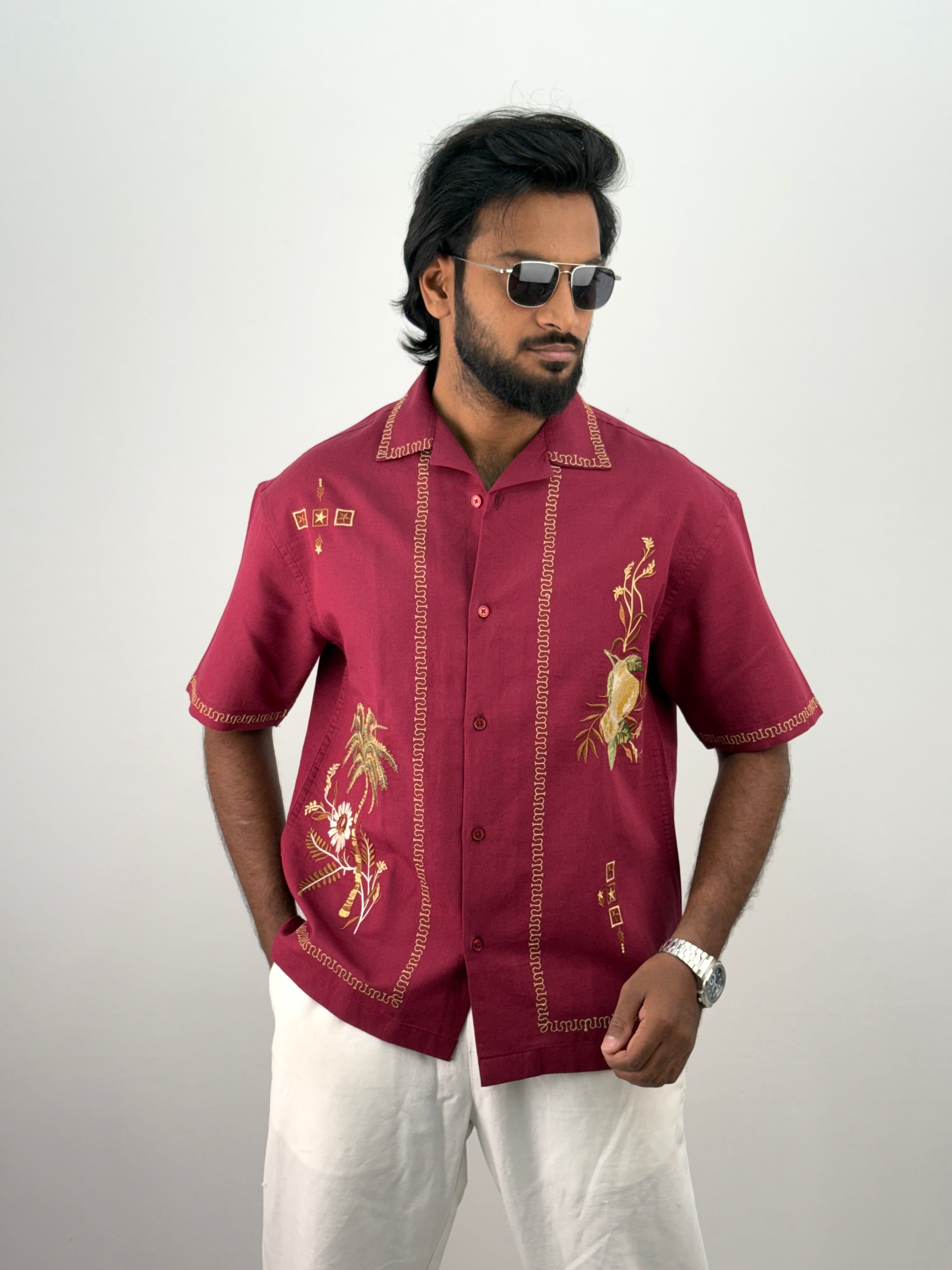 Red Half Sleeve Embroidery Shirt
