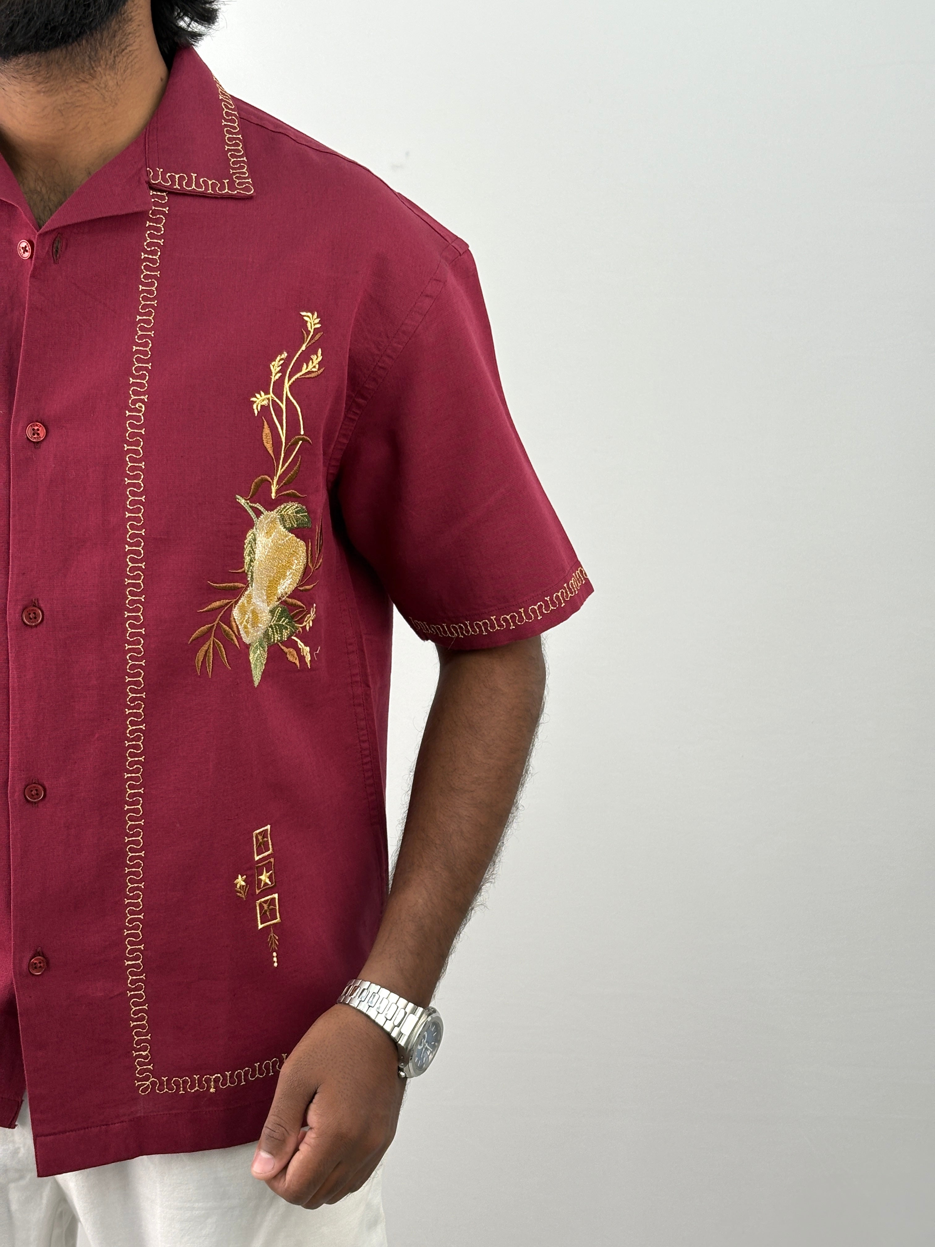 Red Half Sleeve Embroidery Shirt
