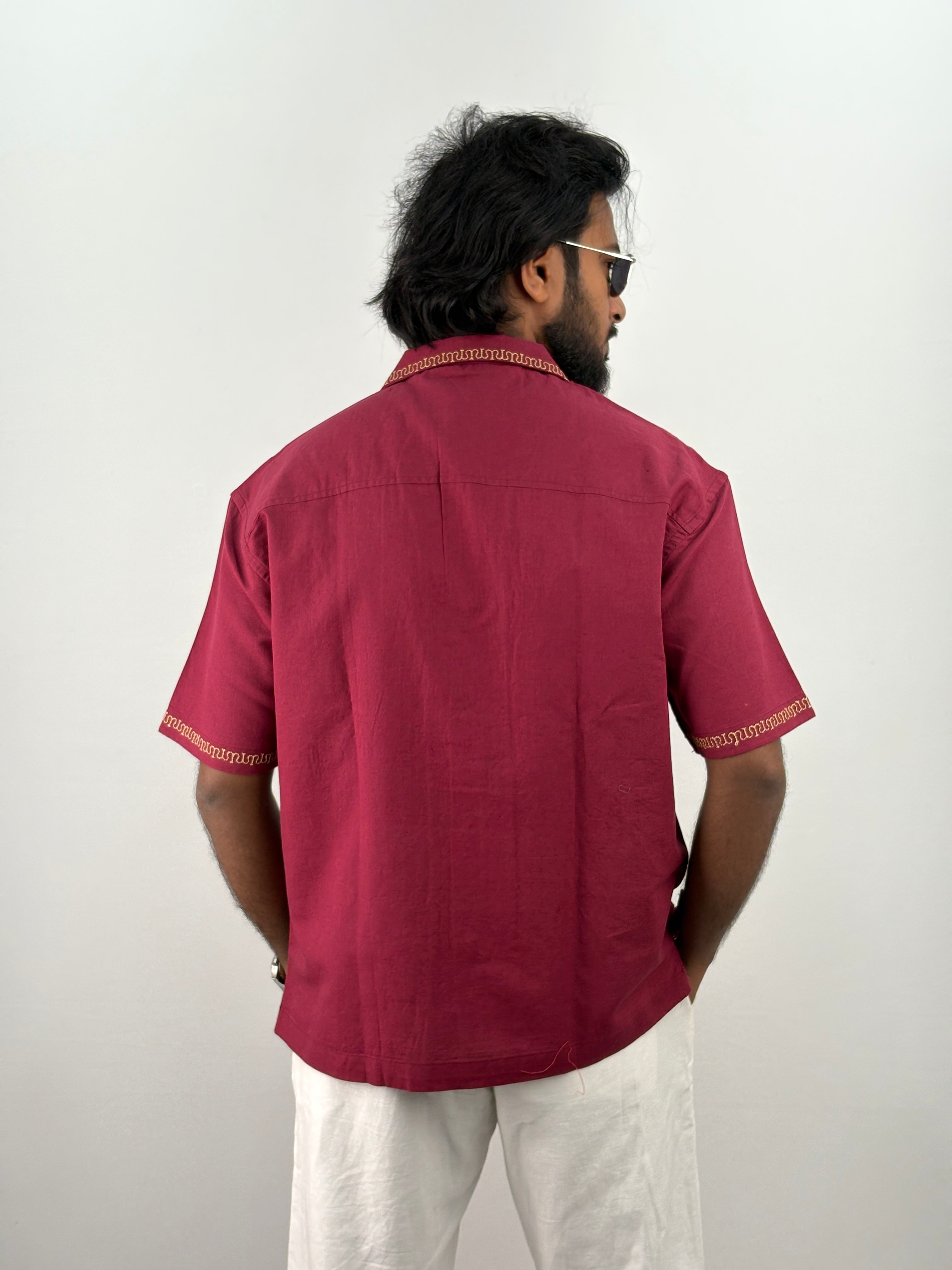 Red Half Sleeve Embroidery Shirt