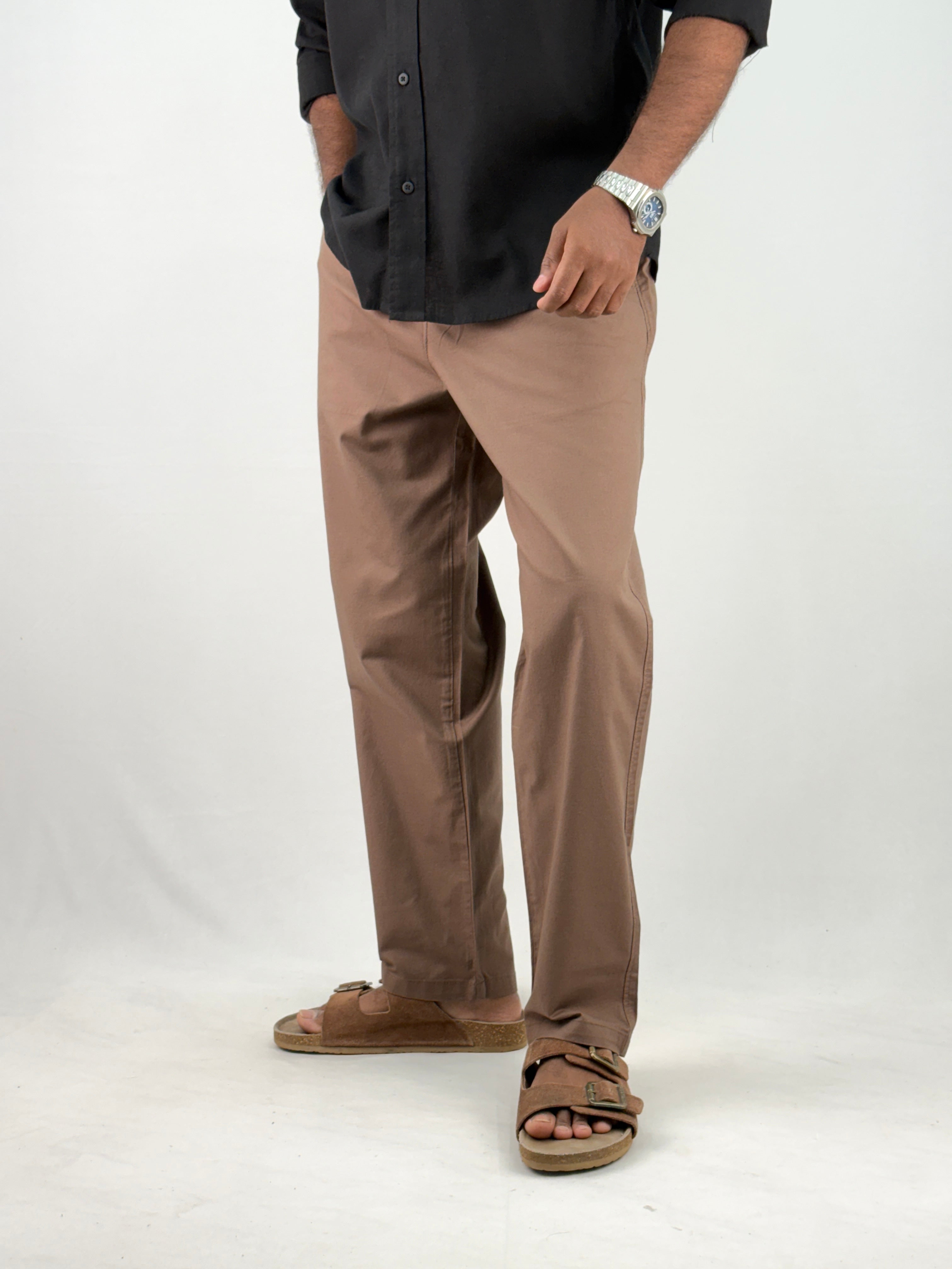 Brown Relaxed Fit Linen Pant