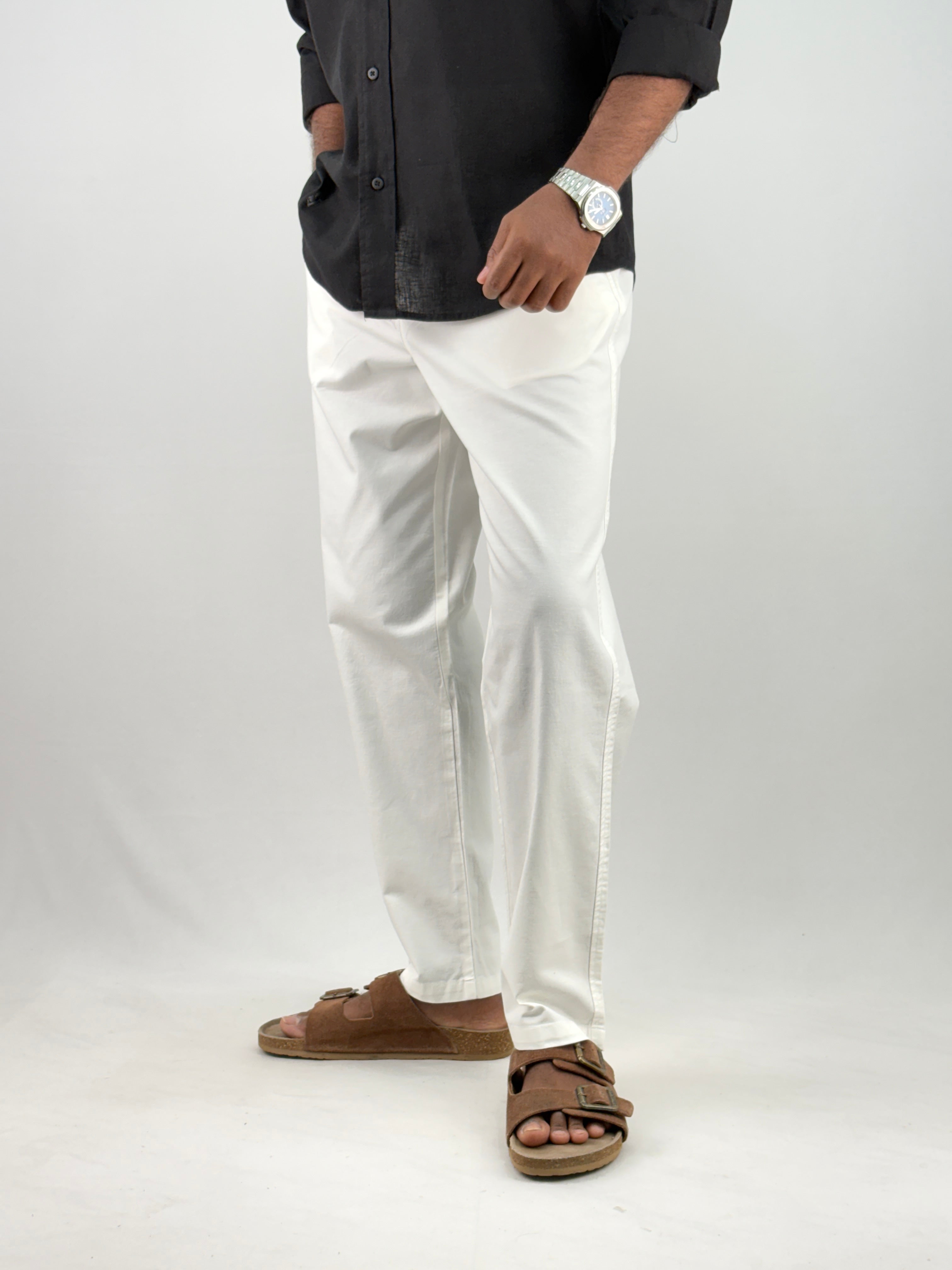 White Relaxed Fit Linen Pant