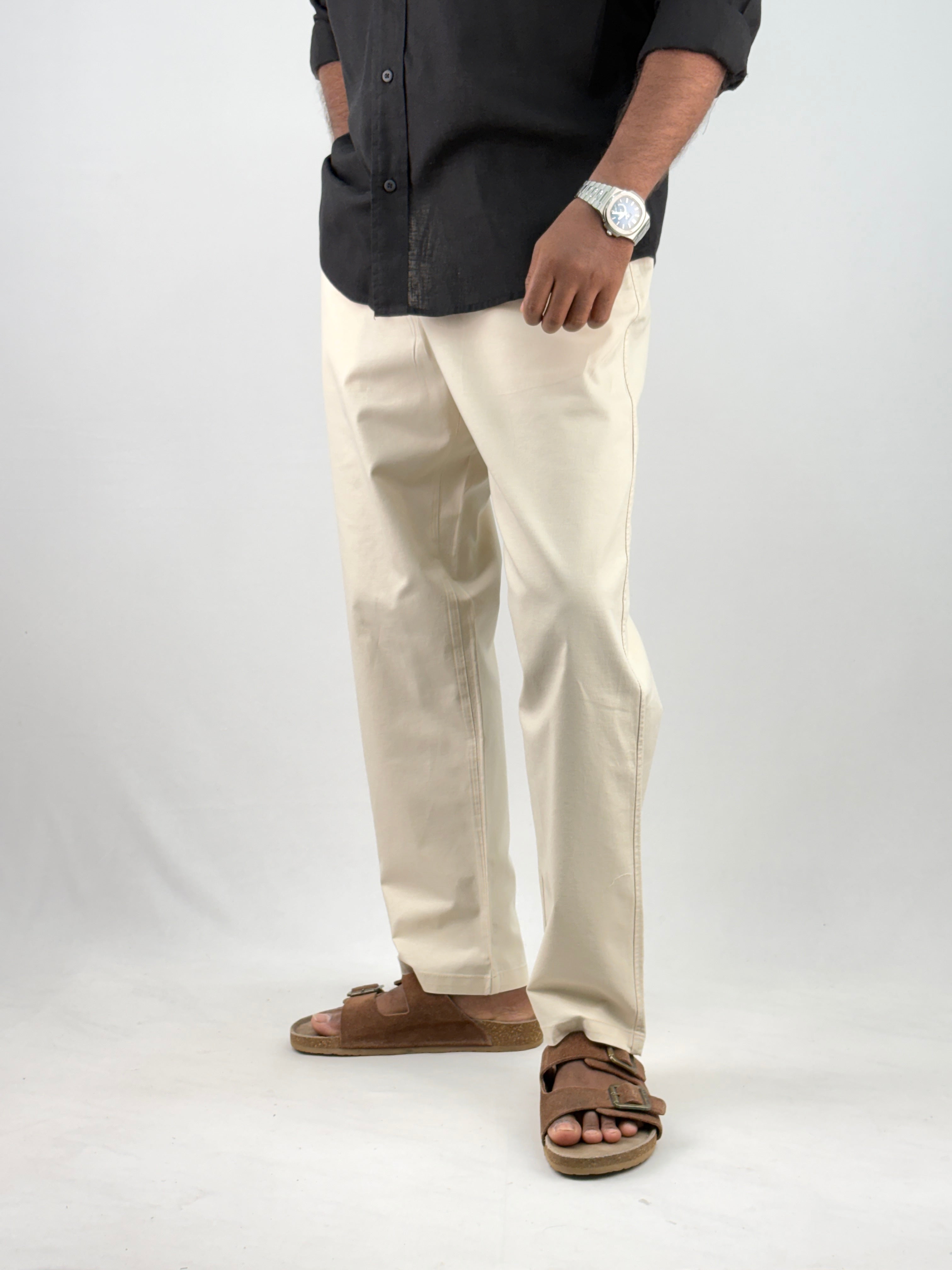 Cream Relaxed Fit Linen Pant
