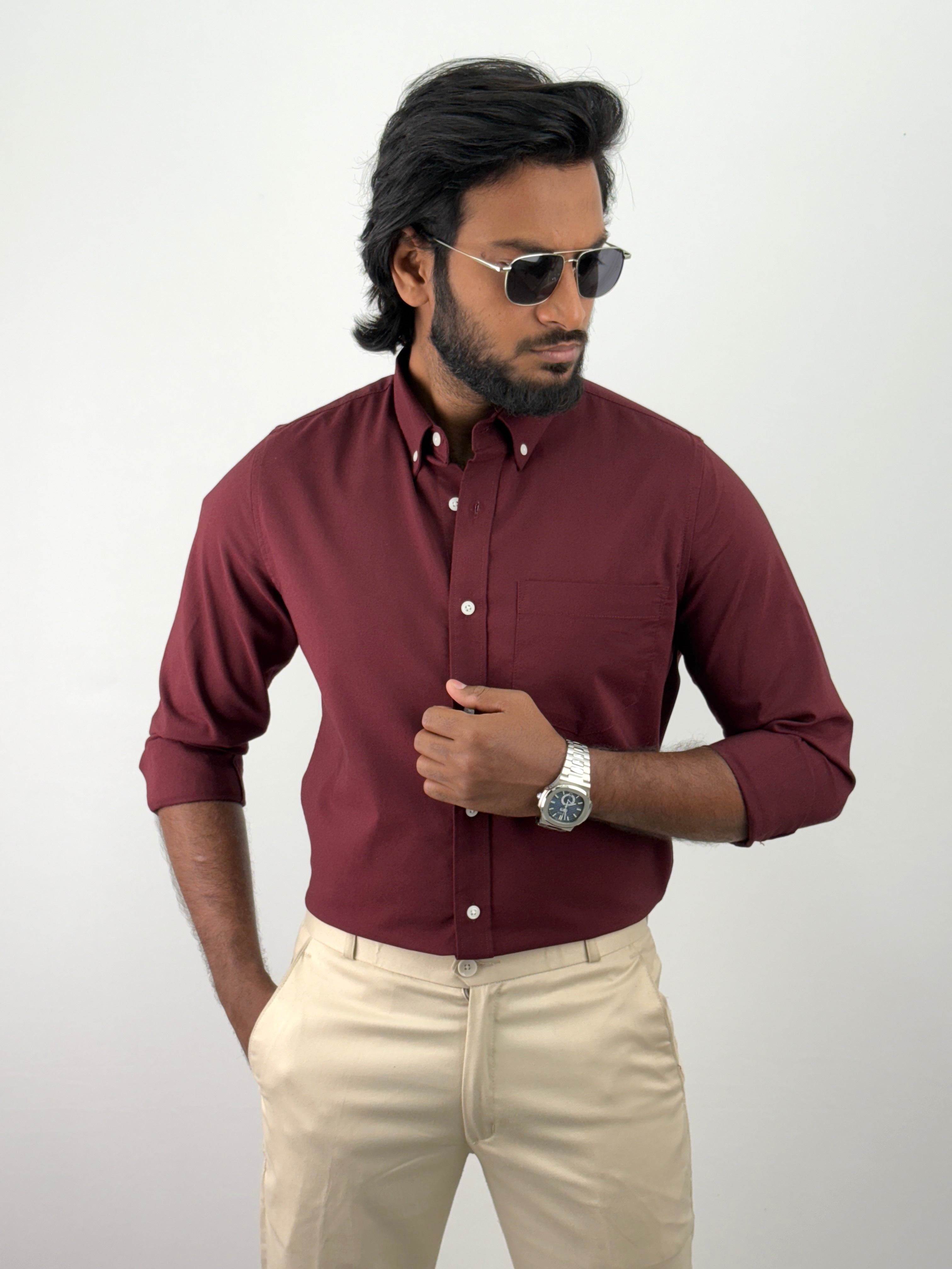 Maroon Plain Oxford Shirt