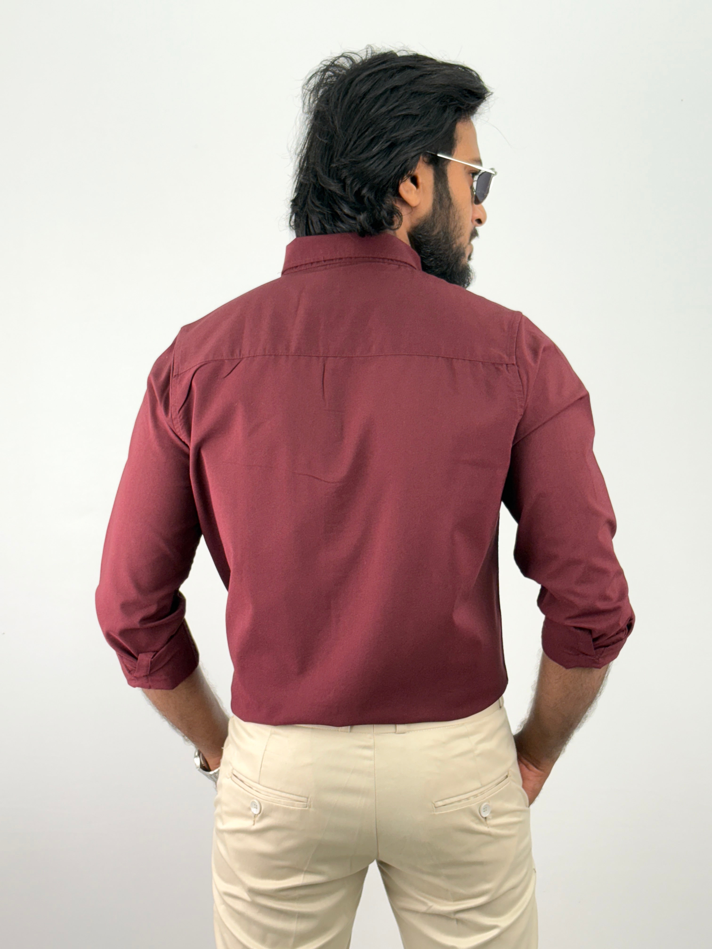 Maroon Plain Oxford Shirt