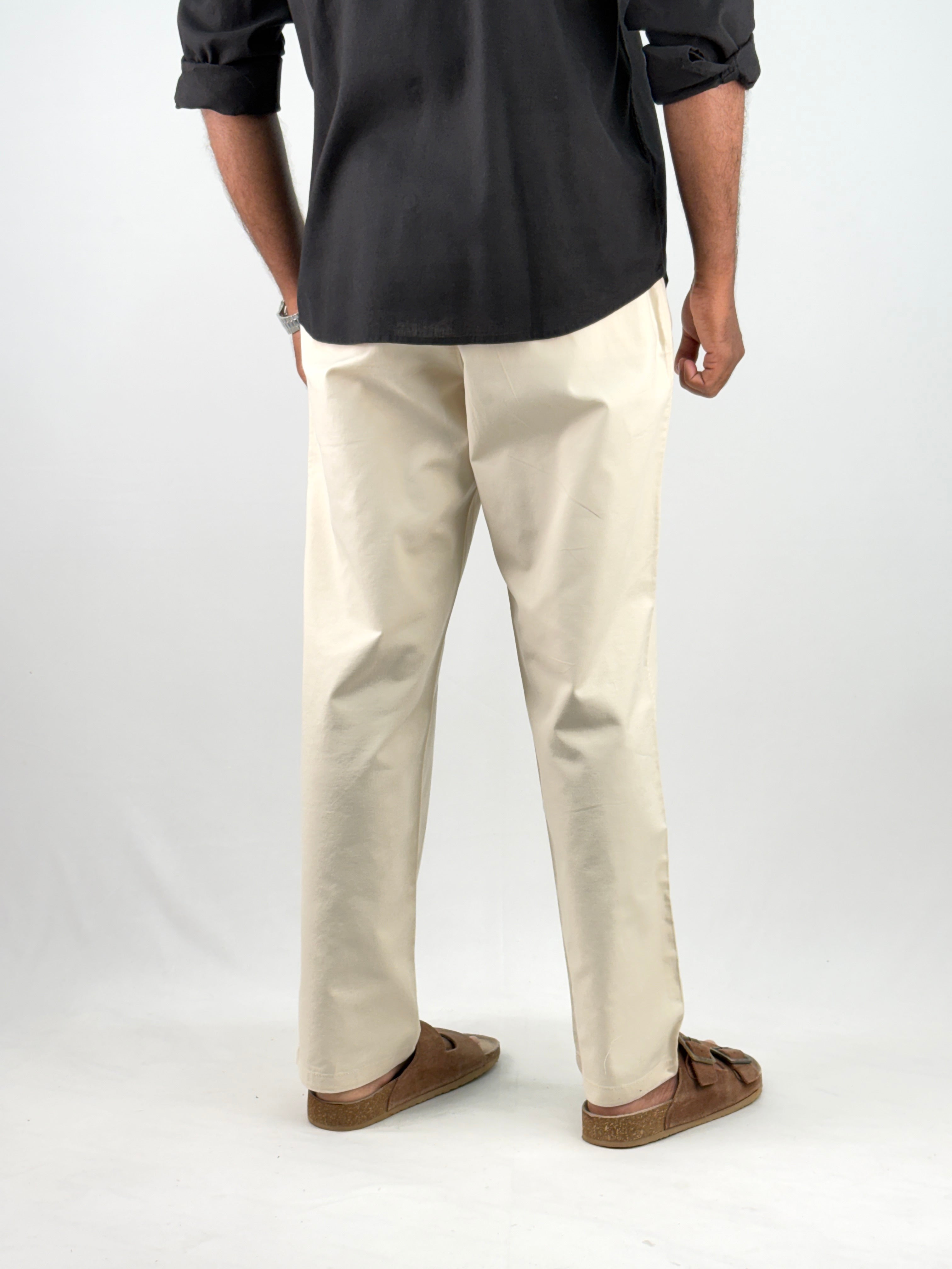 Cream Relaxed Fit Linen Pant