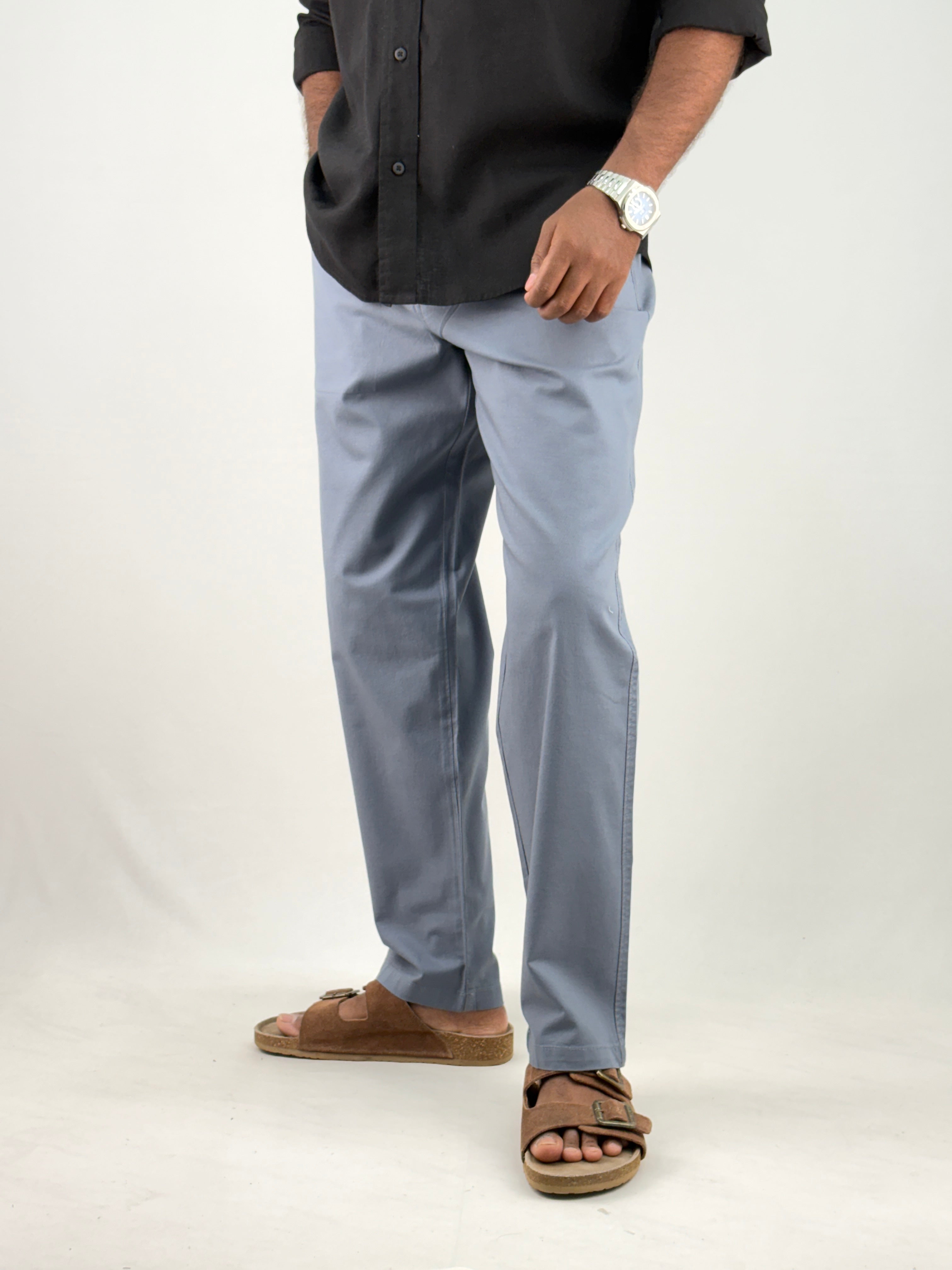 Grey Relaxed Fit Linen Pant