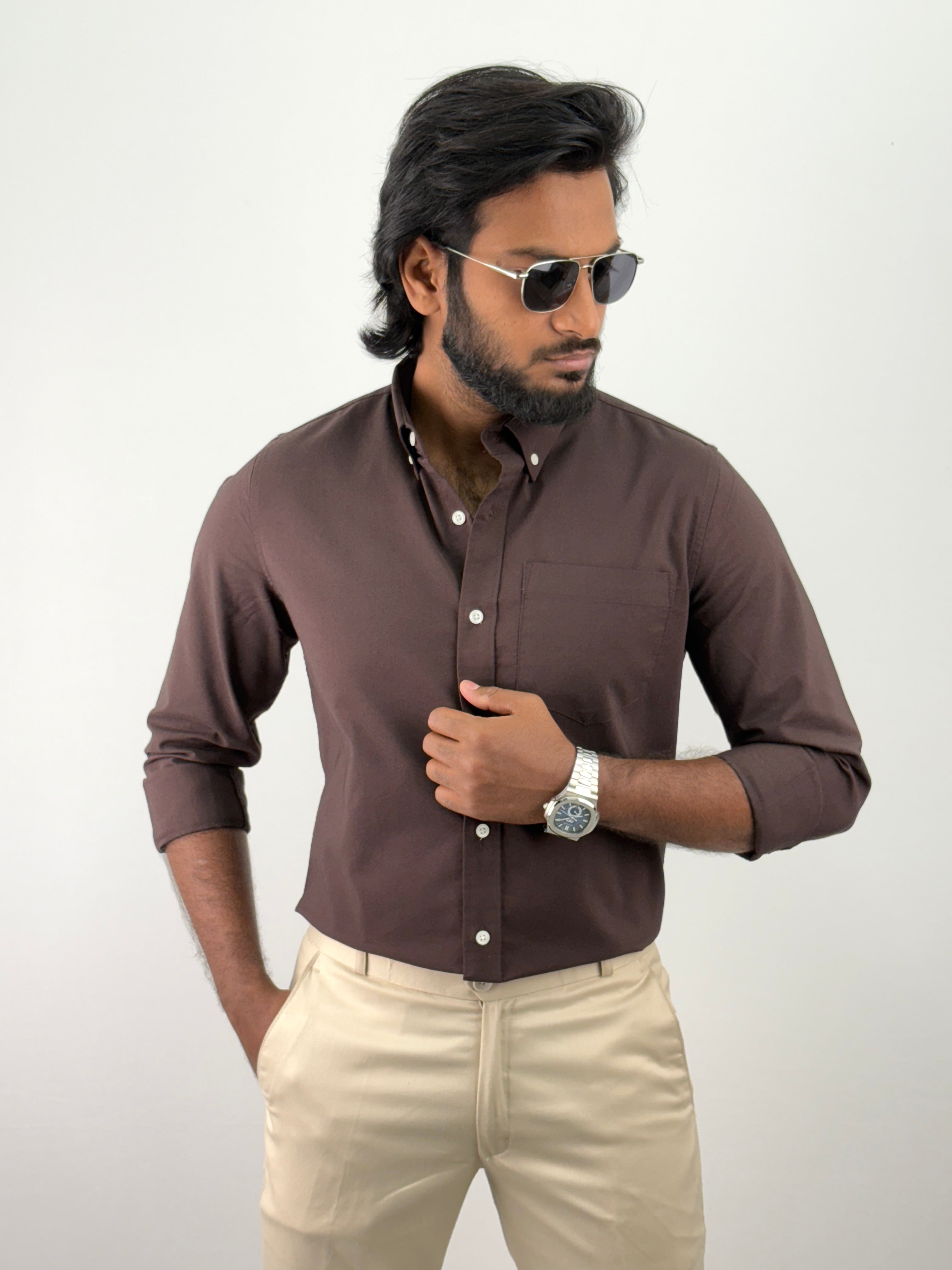 Coffee Brown Plain Oxford Shirt