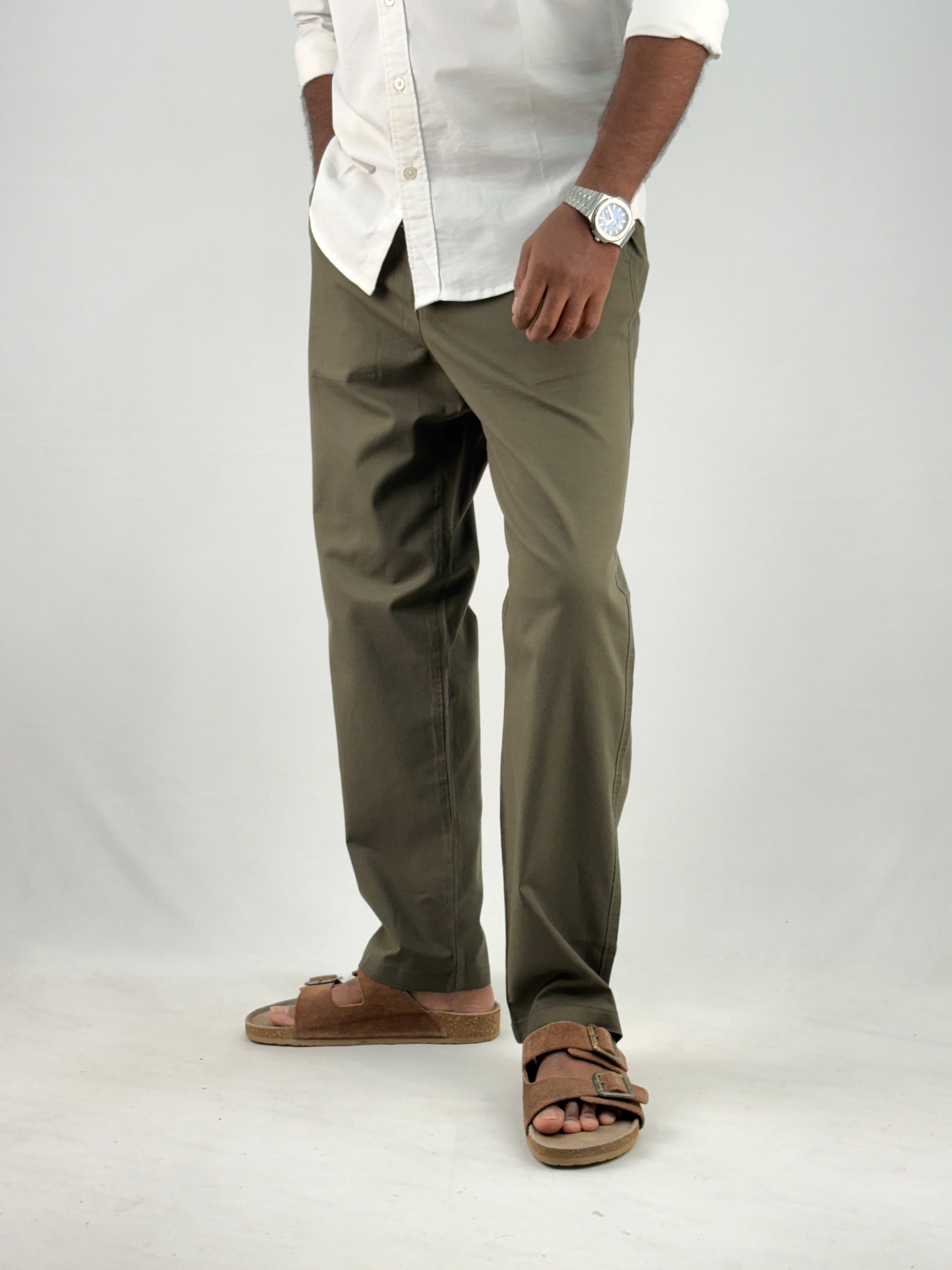 Green Relaxed Fit Linen Pant