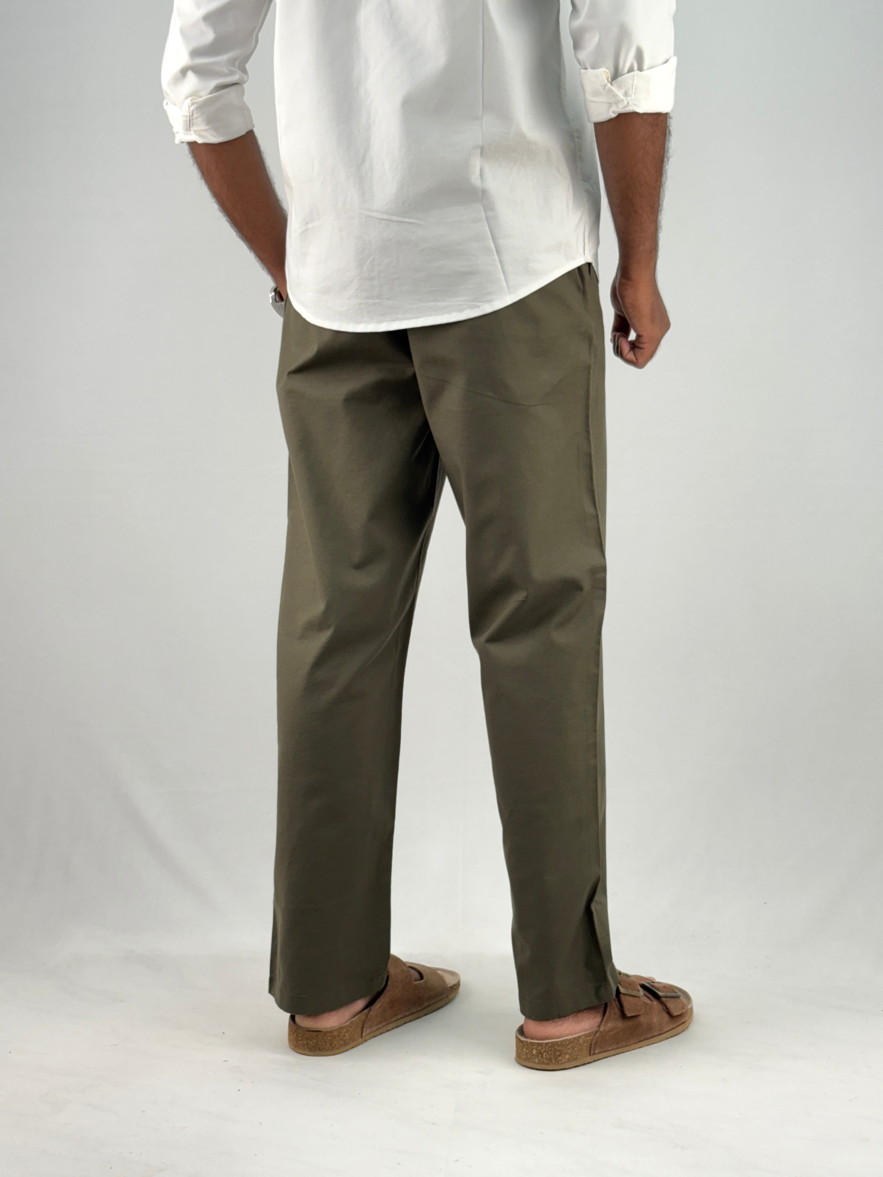 Green Relaxed Fit Linen Pant