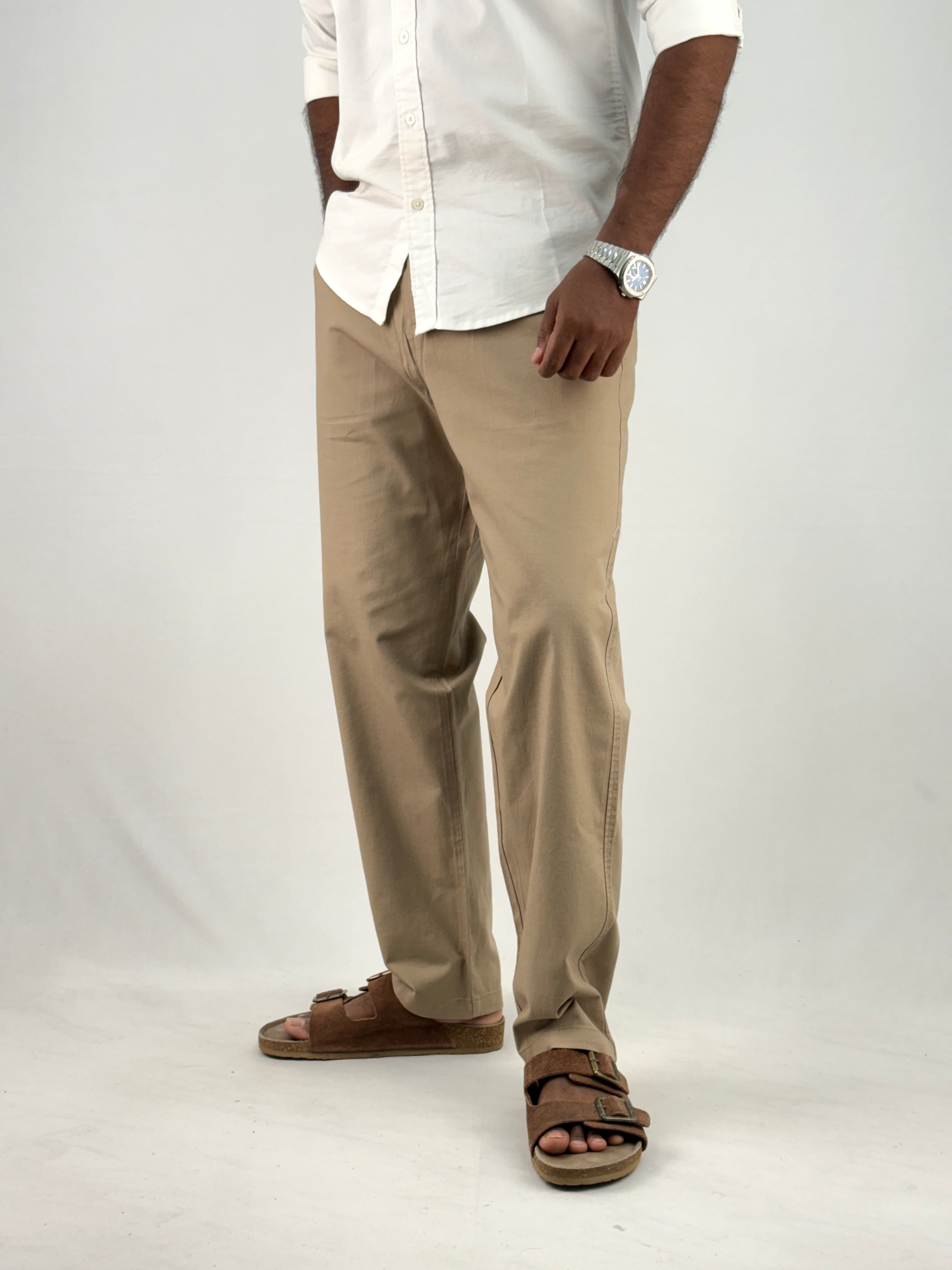 Khaki Relaxed Fit Linen Pant