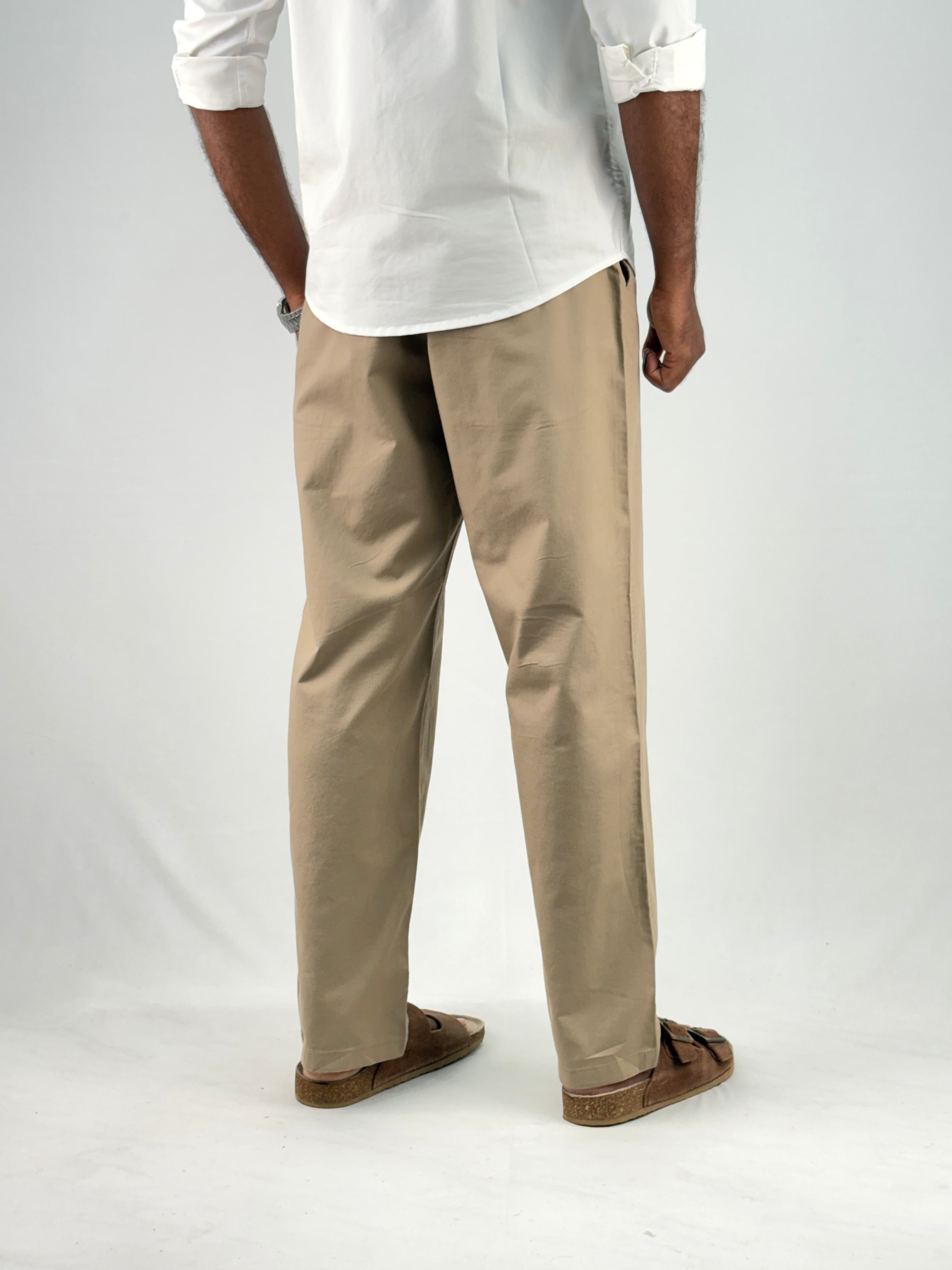 Khaki Relaxed Fit Linen Pant