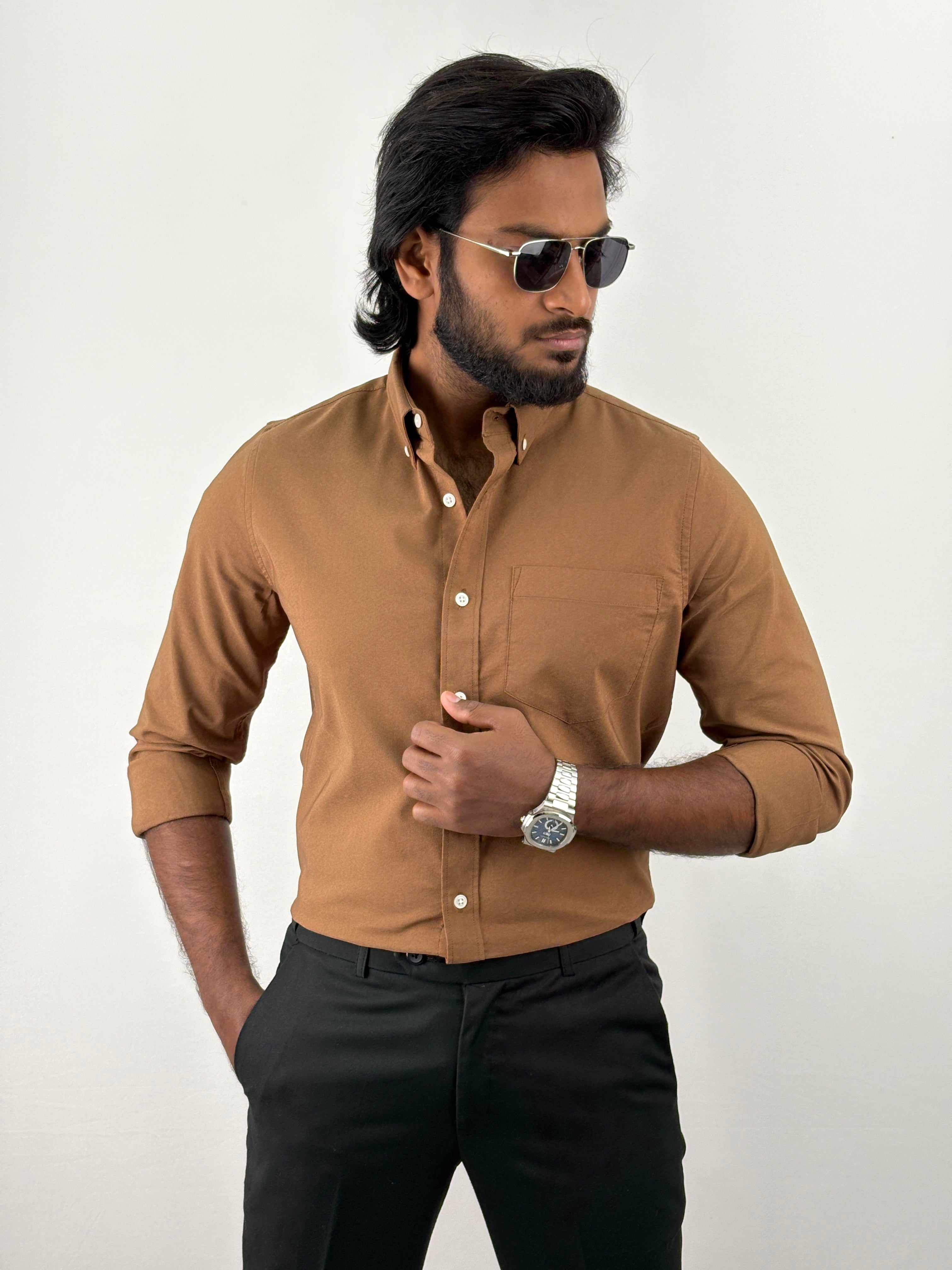 Brown Plain Oxford Shirt