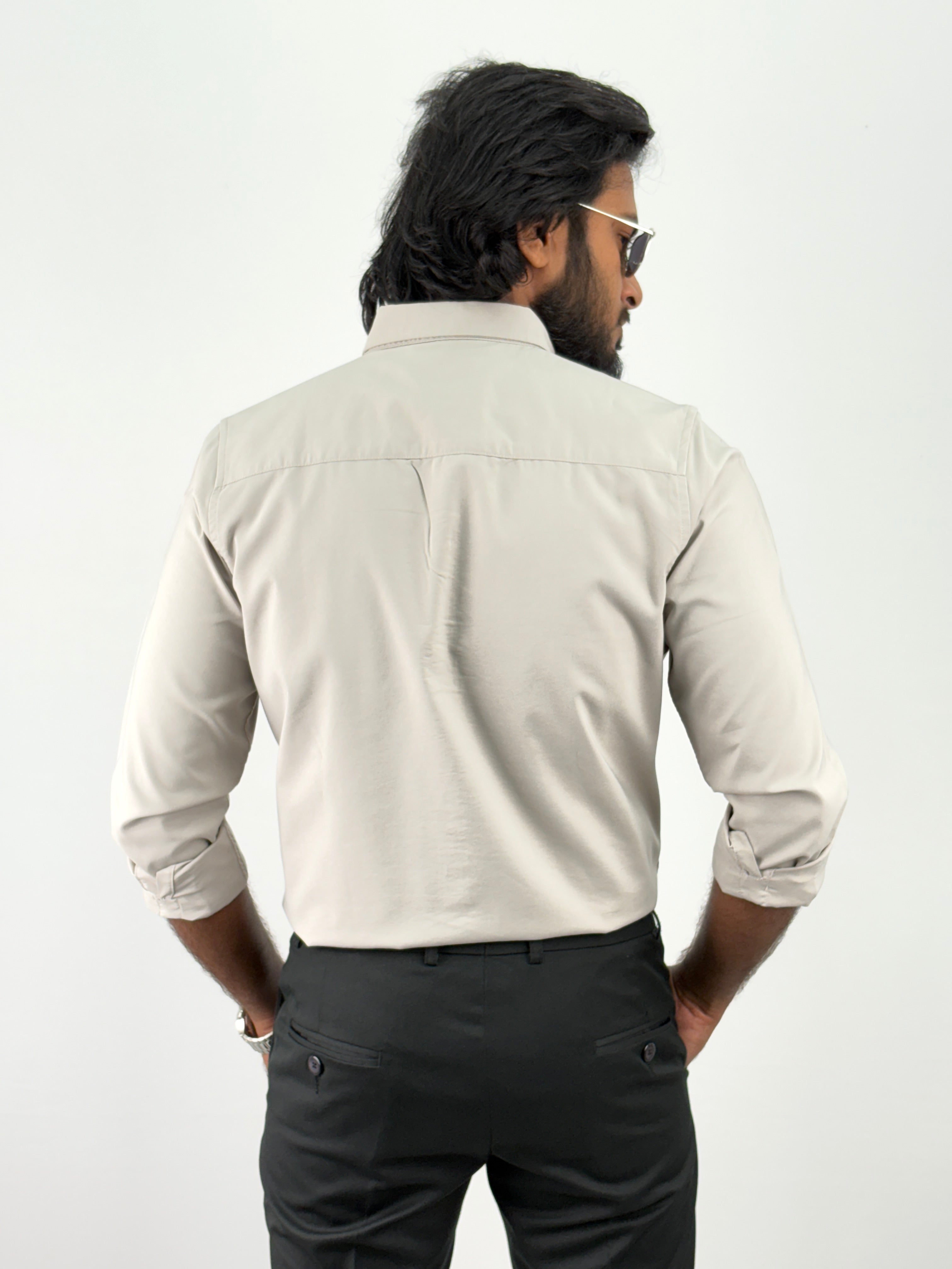 Beige Plain Oxford Shirt