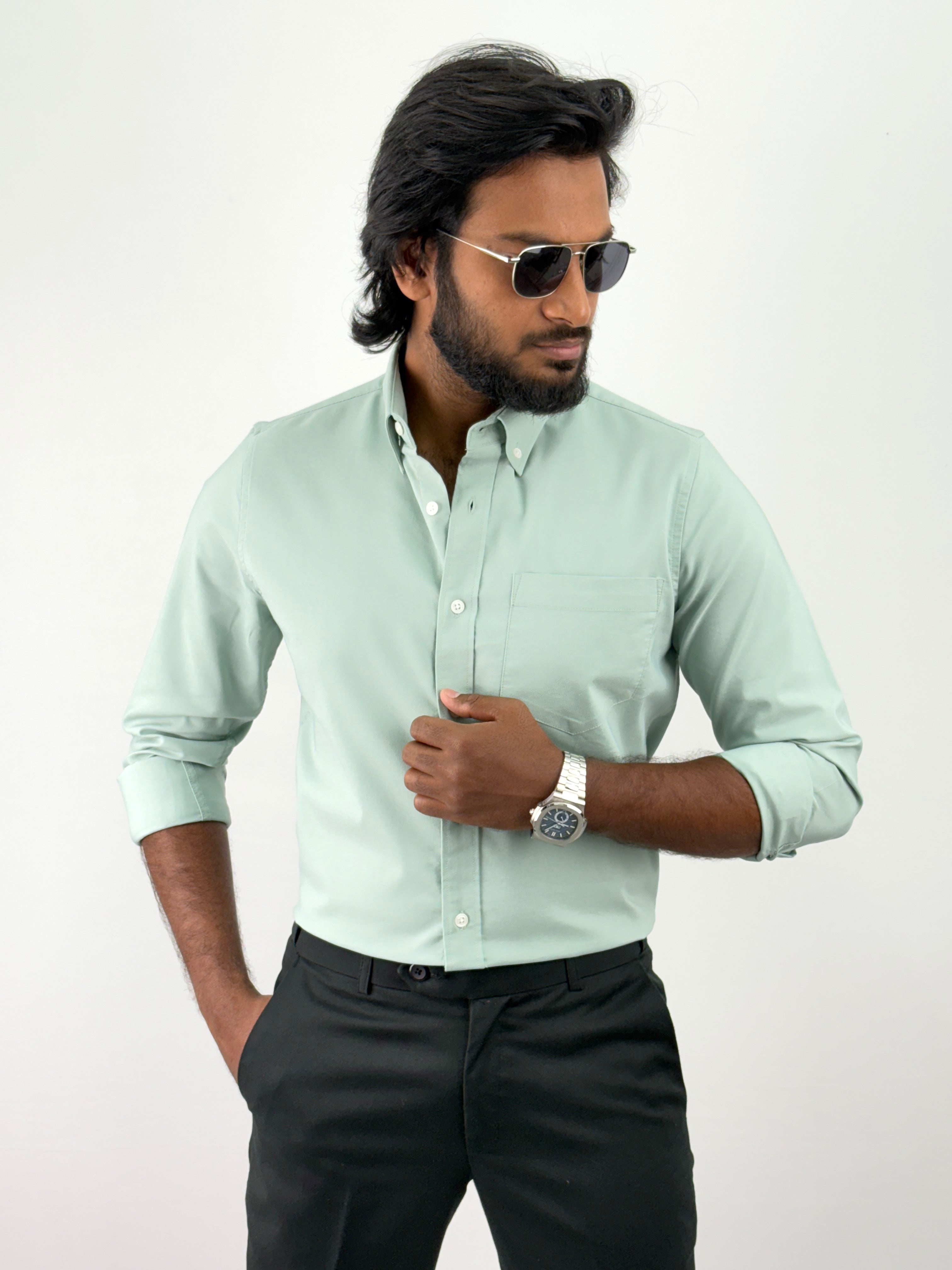 Light Green Plain Oxford Shirt