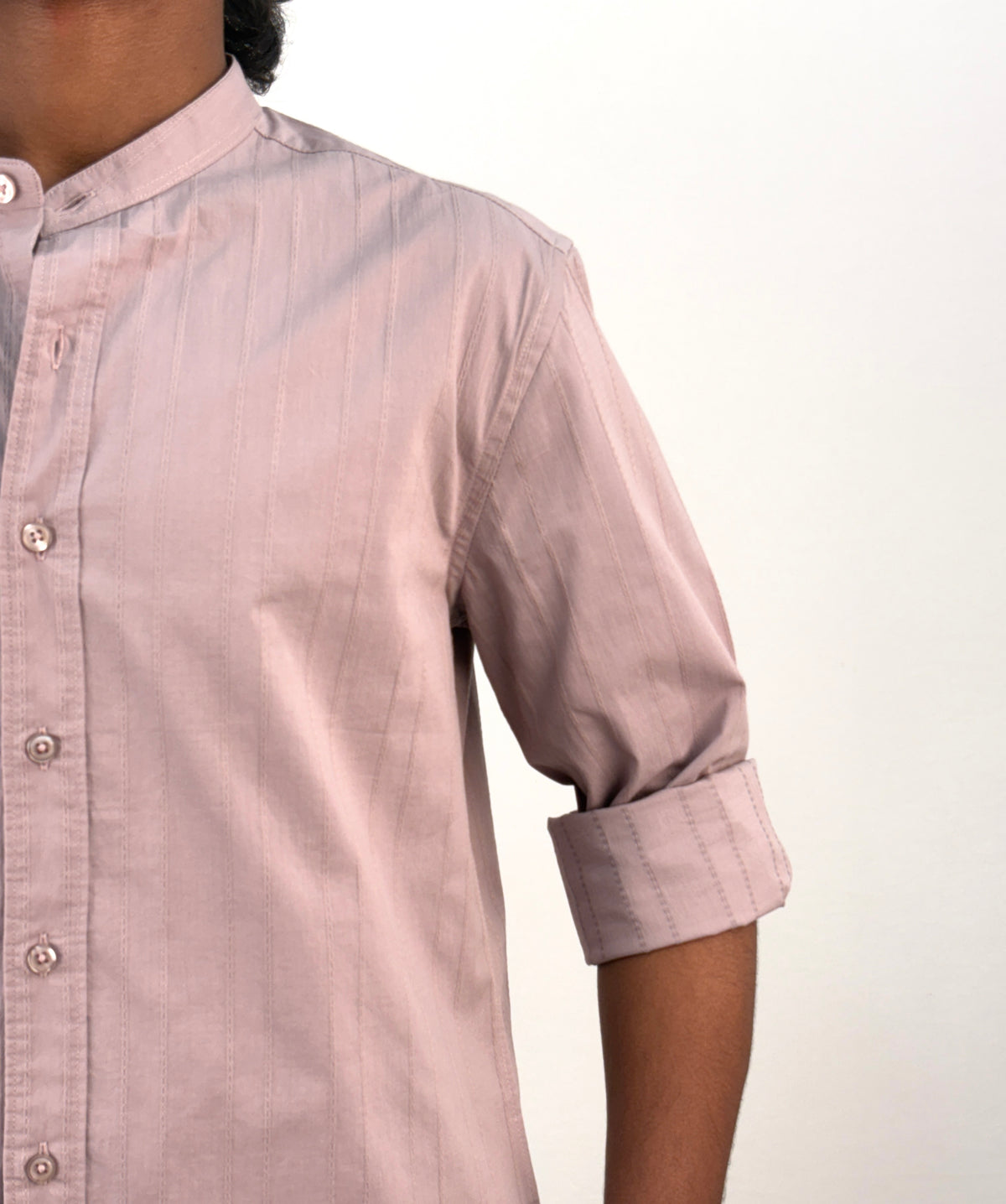 Peach Textured Mandarin Collar Shirt