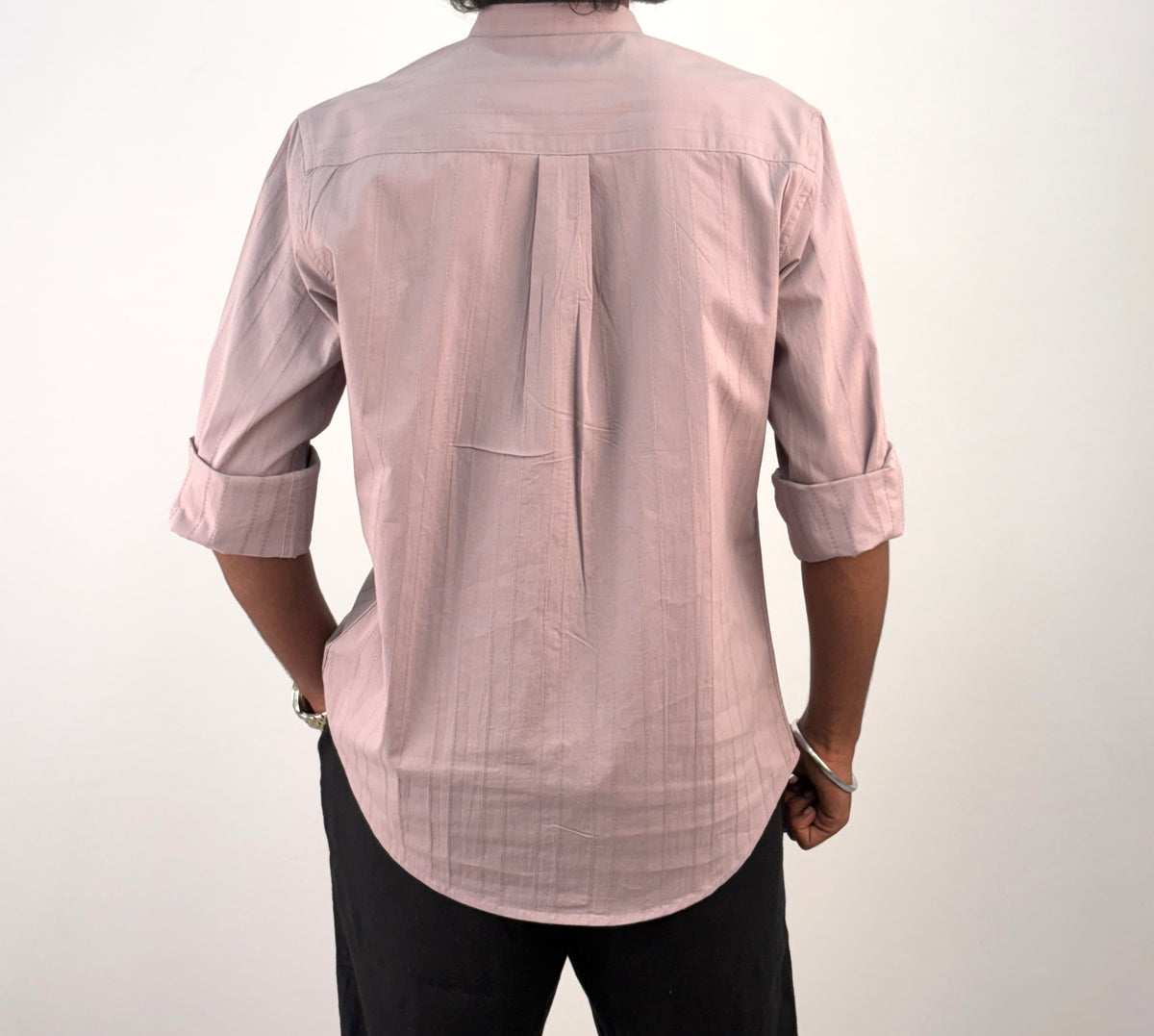 Peach Textured Mandarin Collar Shirt