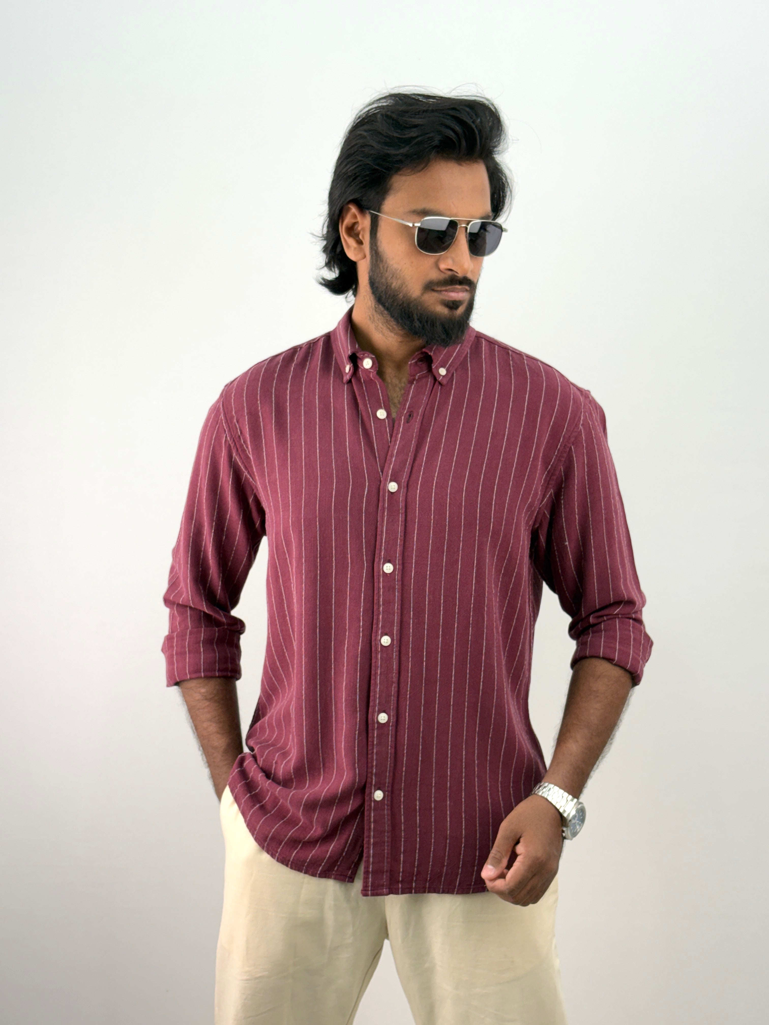 Maroon Linen Stripe Shirt