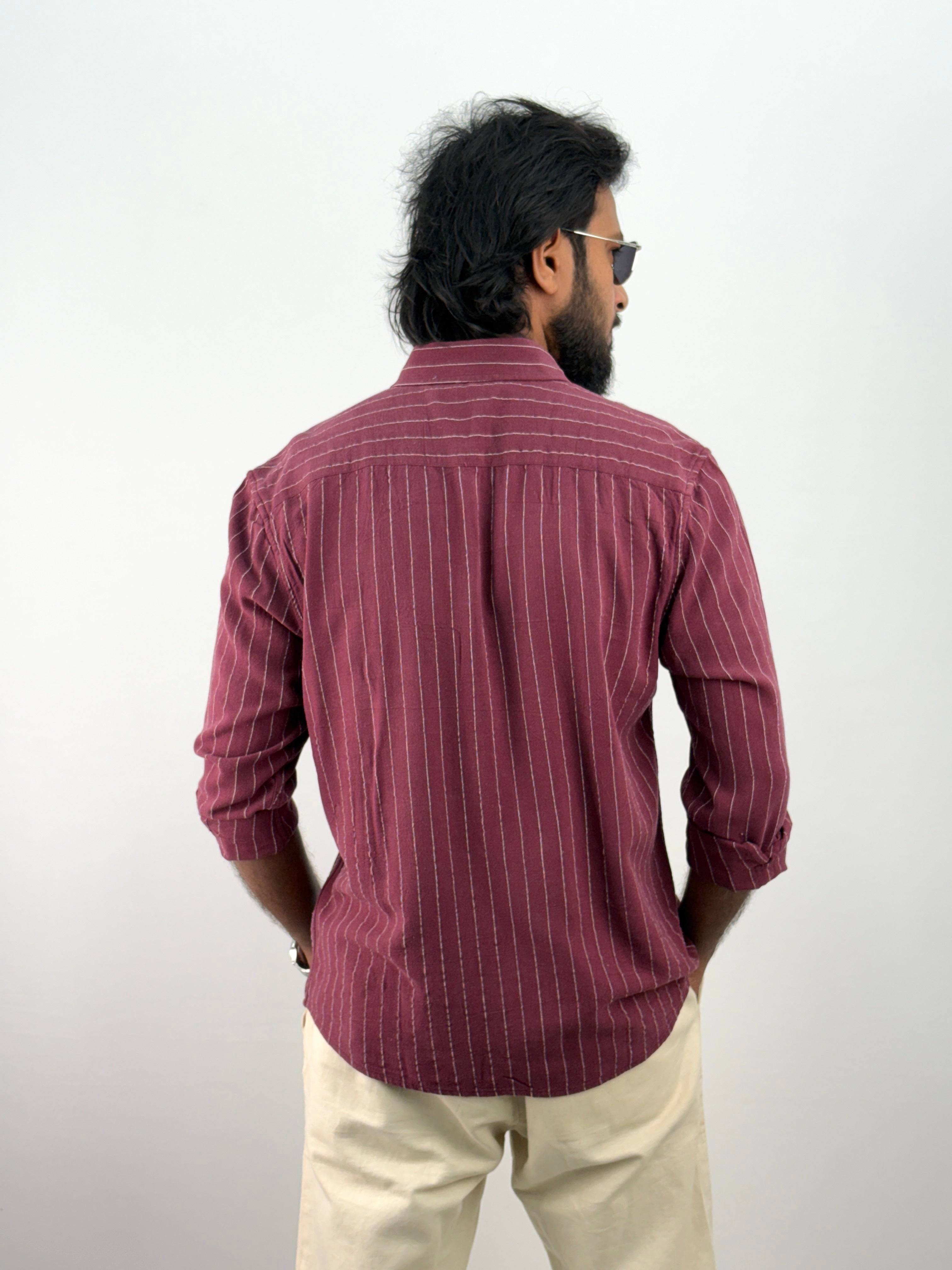 Maroon Linen Stripe Shirt