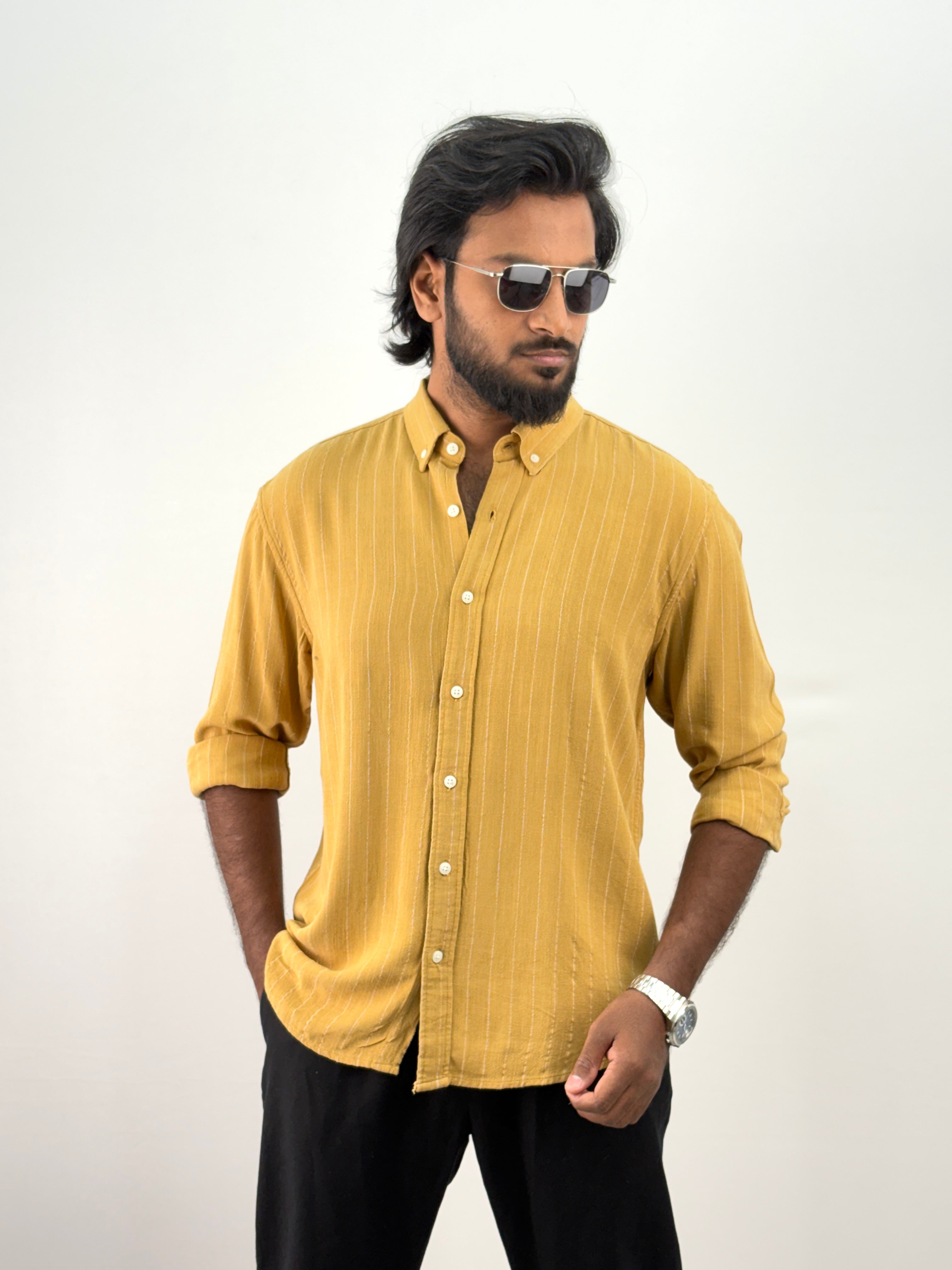 Yellow Linen Stripe Shirt
