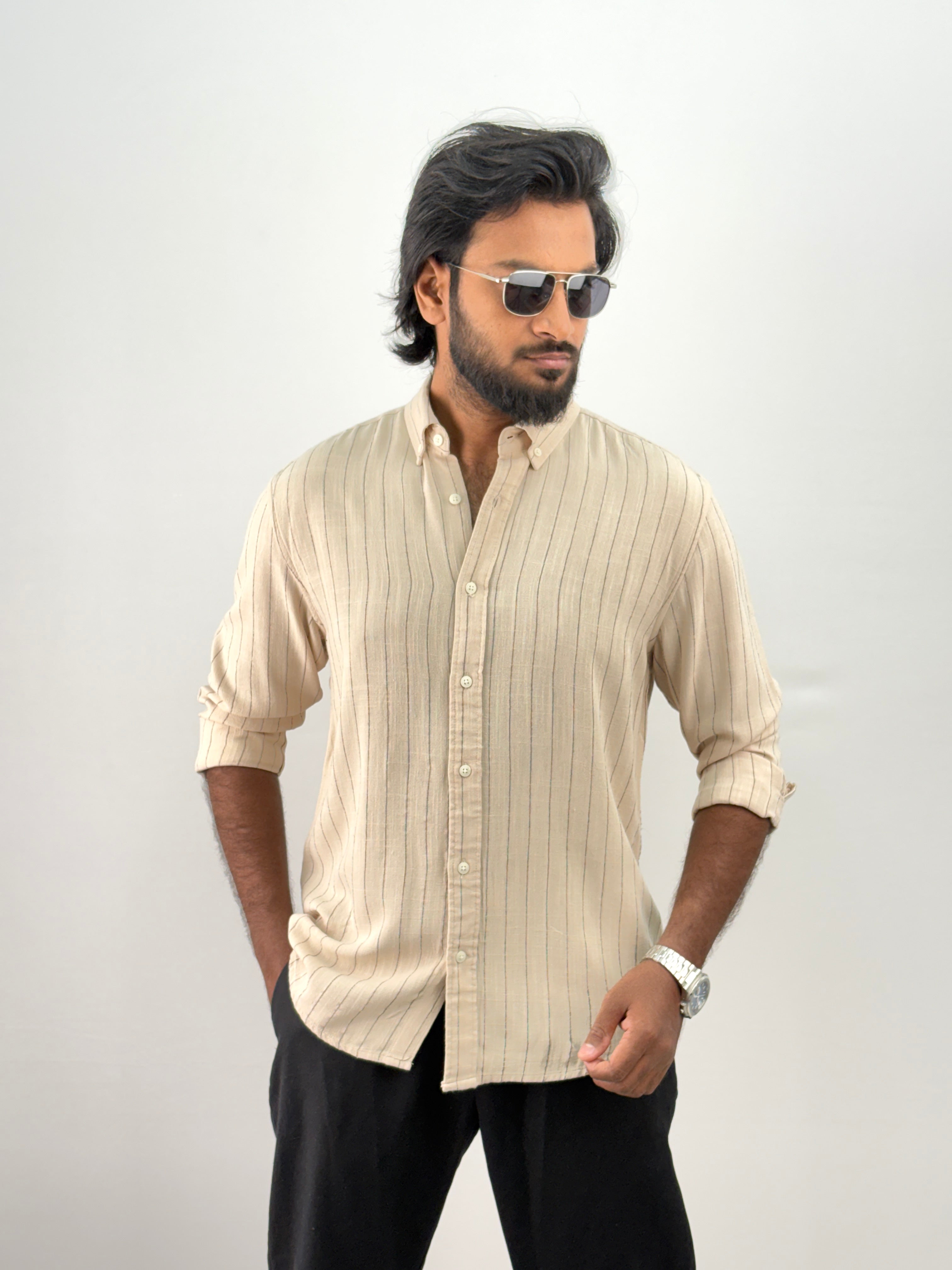 Beige Linen Stripe Shirt