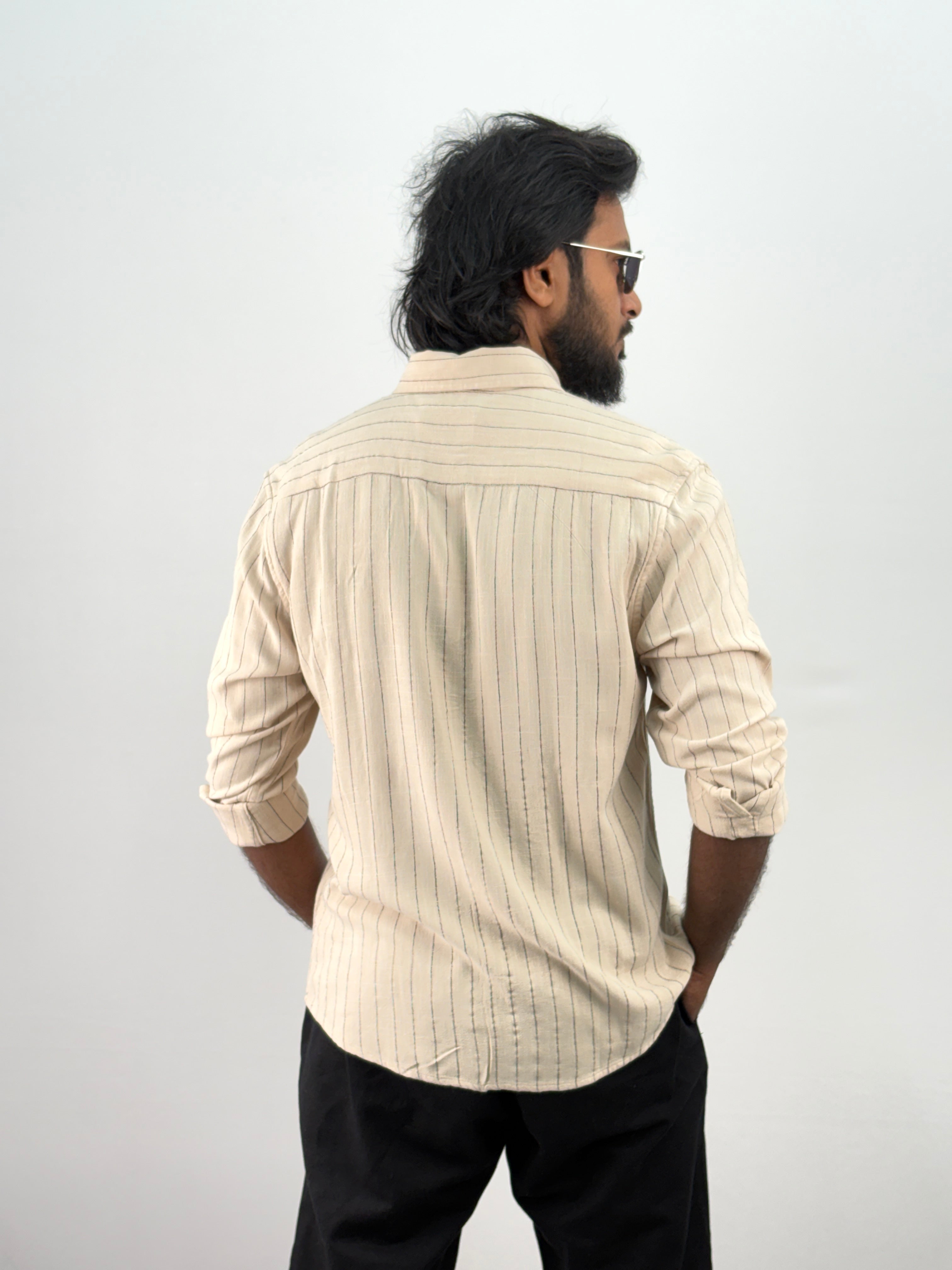 Beige Linen Stripe Shirt