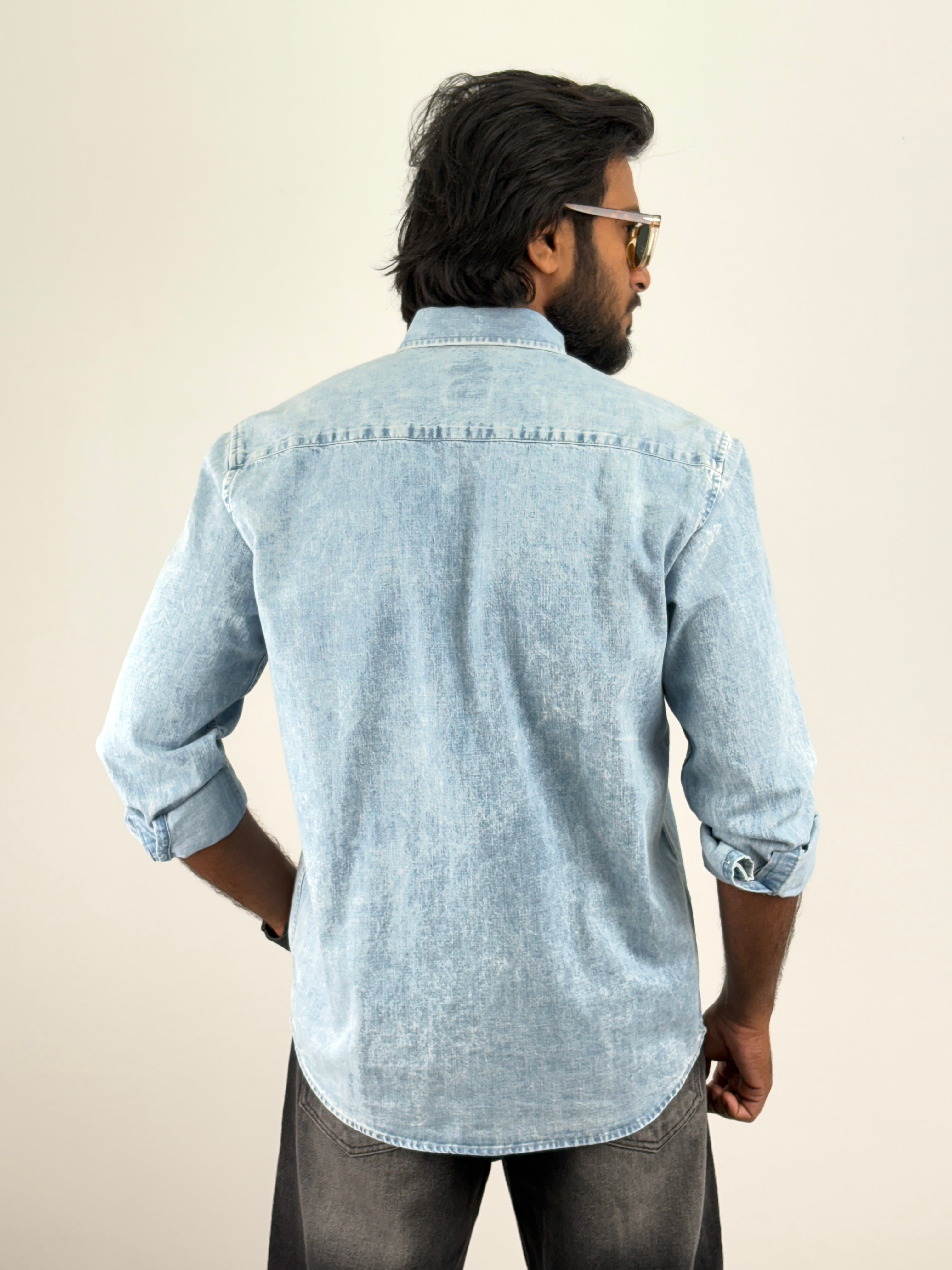 Blue Acid Wash Denim Shirt