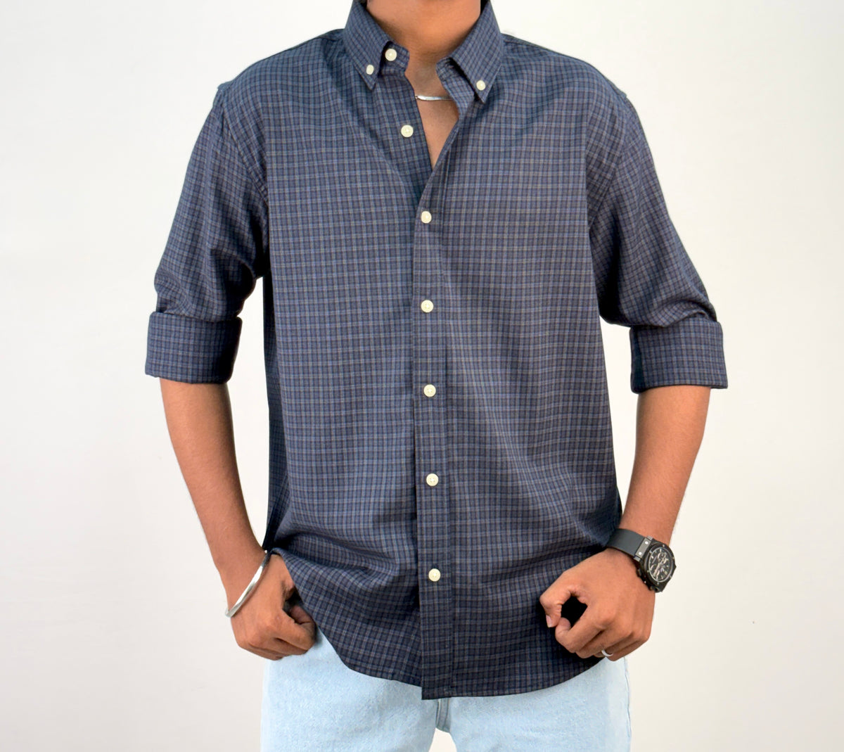 Dark Blue Vintage Checked Shirt