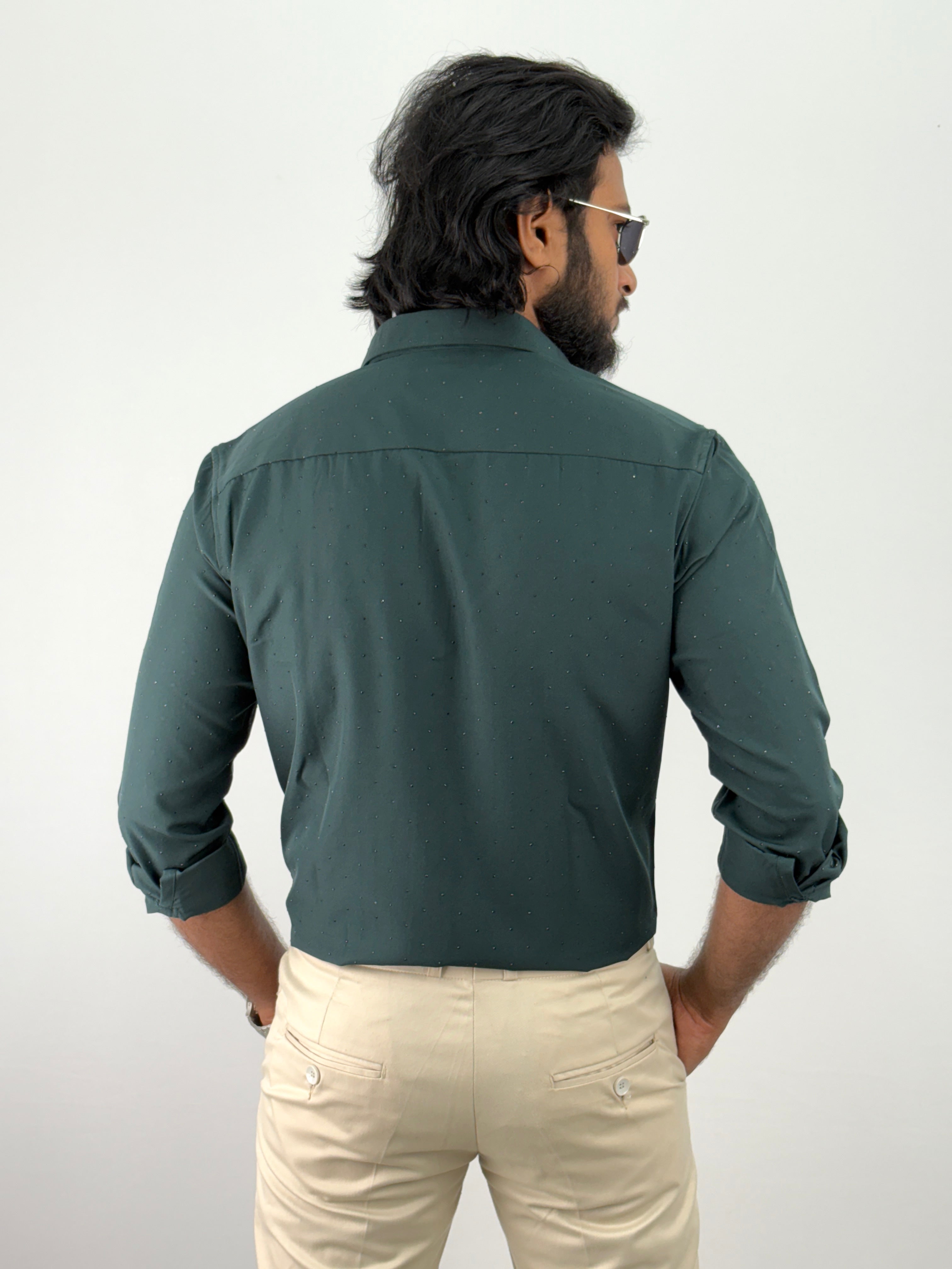 Green Designer Stone Work Shirt