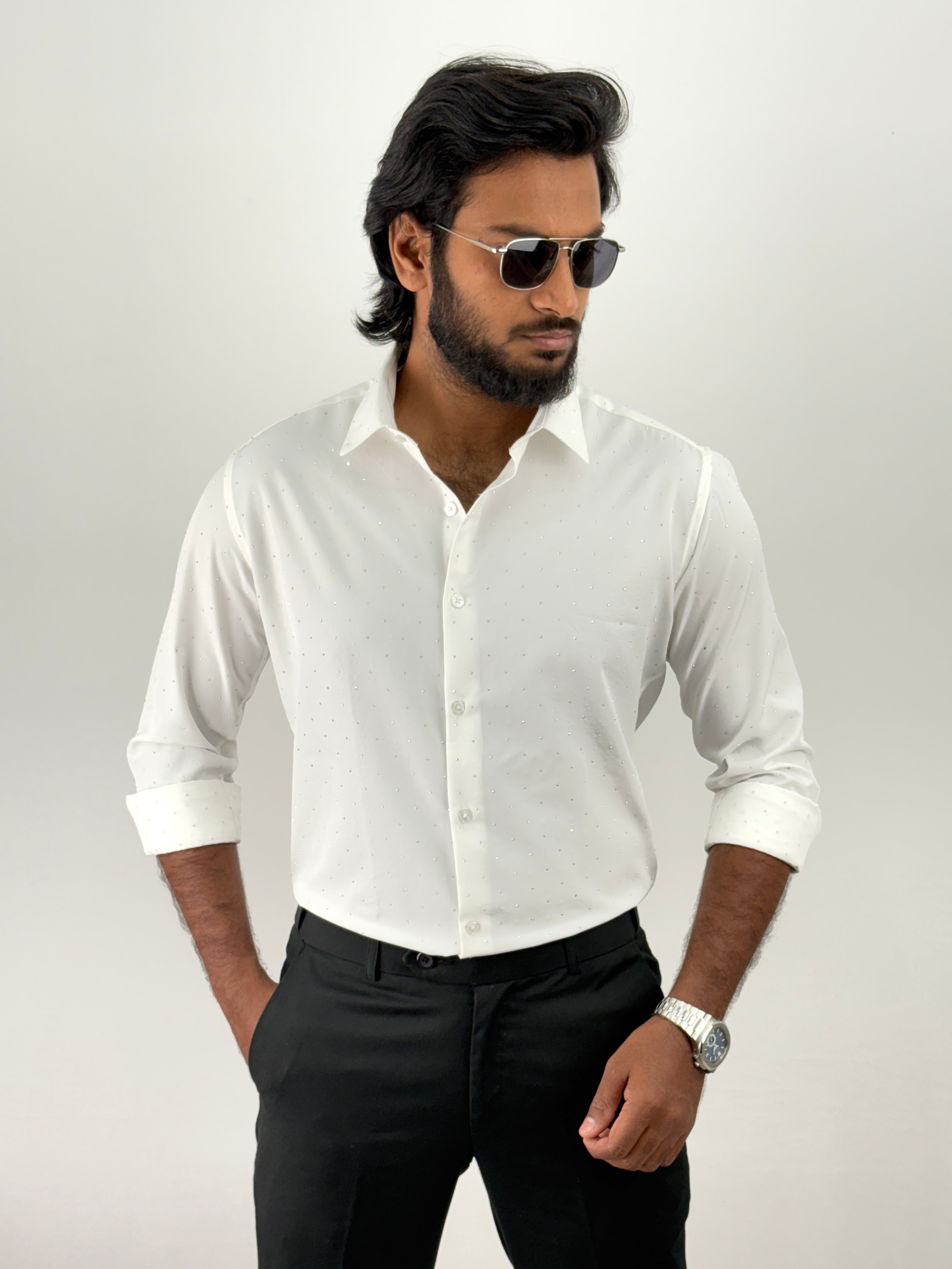 White Designer Stone Work Shirt