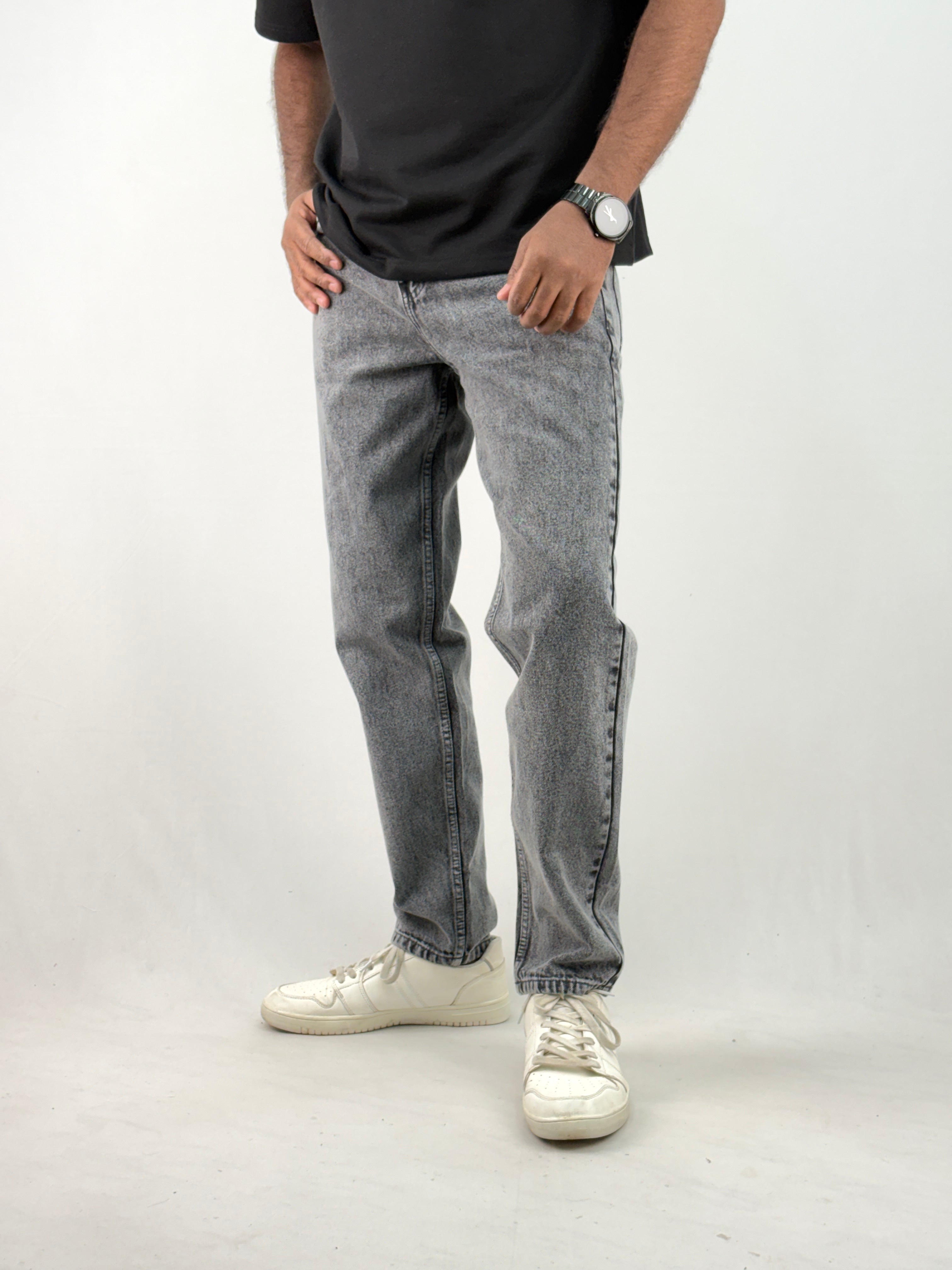 Grey Acid Wash Semi Baggy Jean