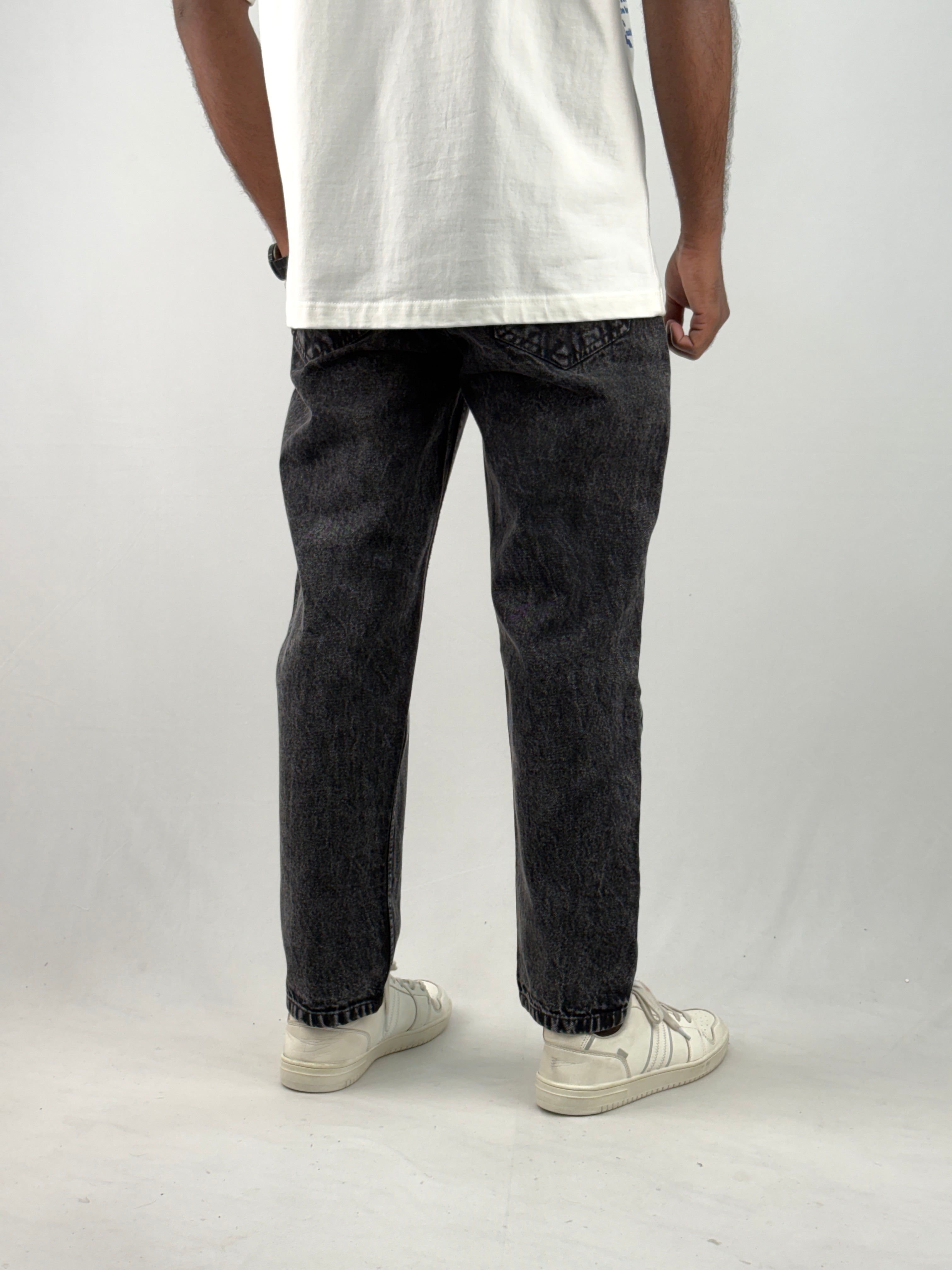 Black Acid Wash Semi Baggy Jean