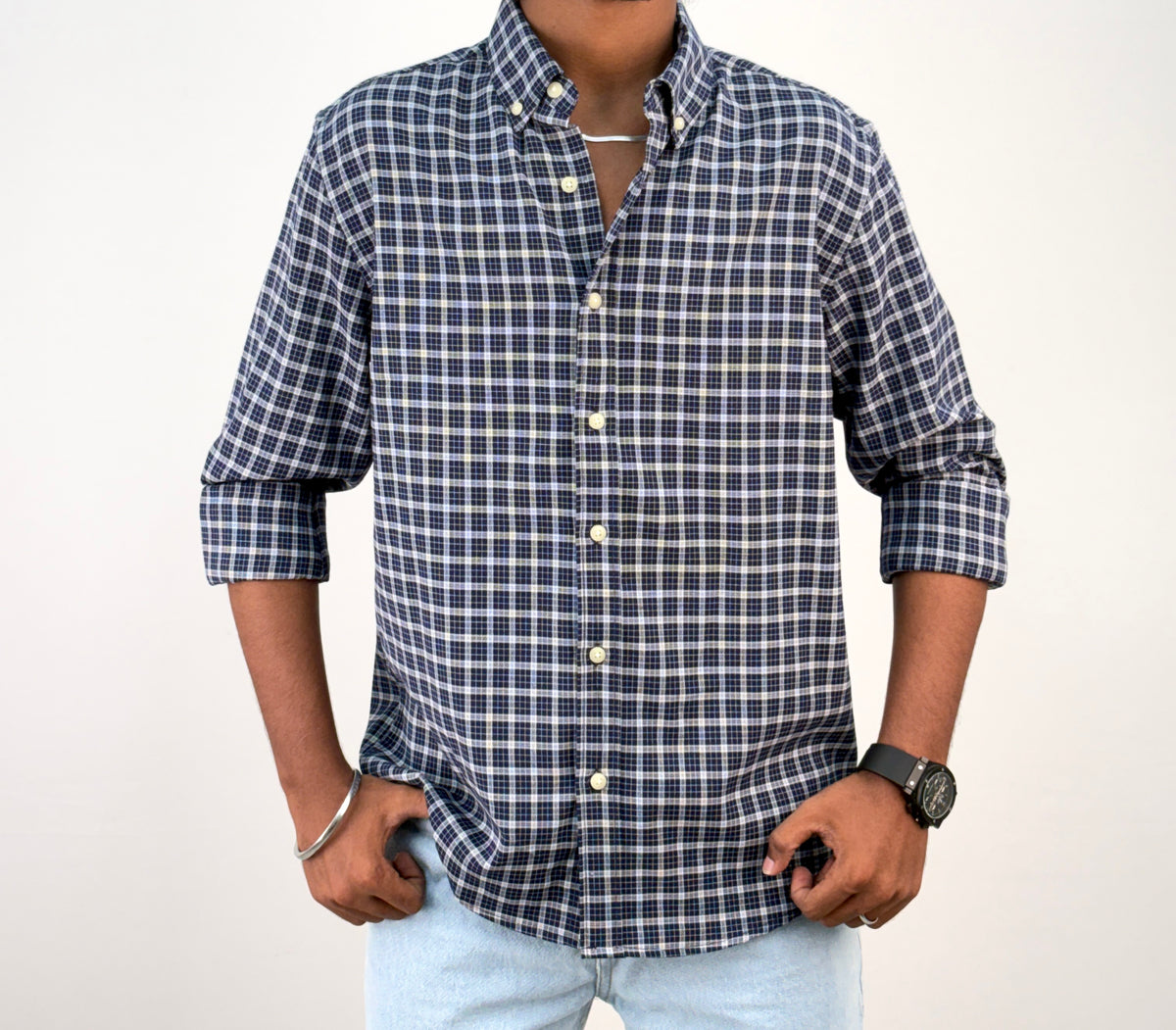 Navy Vintage Checked Shirt