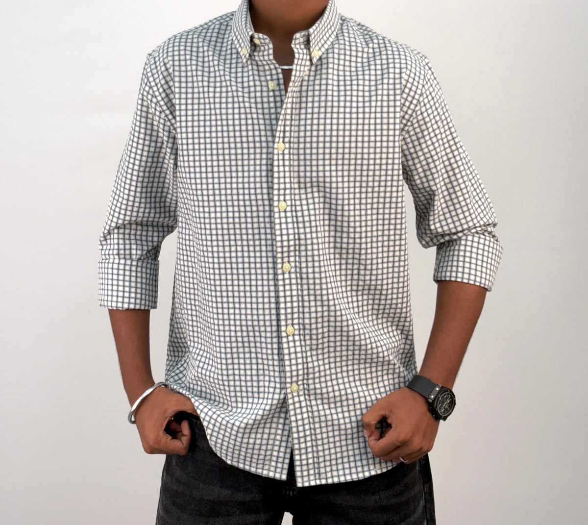 White Blue Vintage Checked Shirt