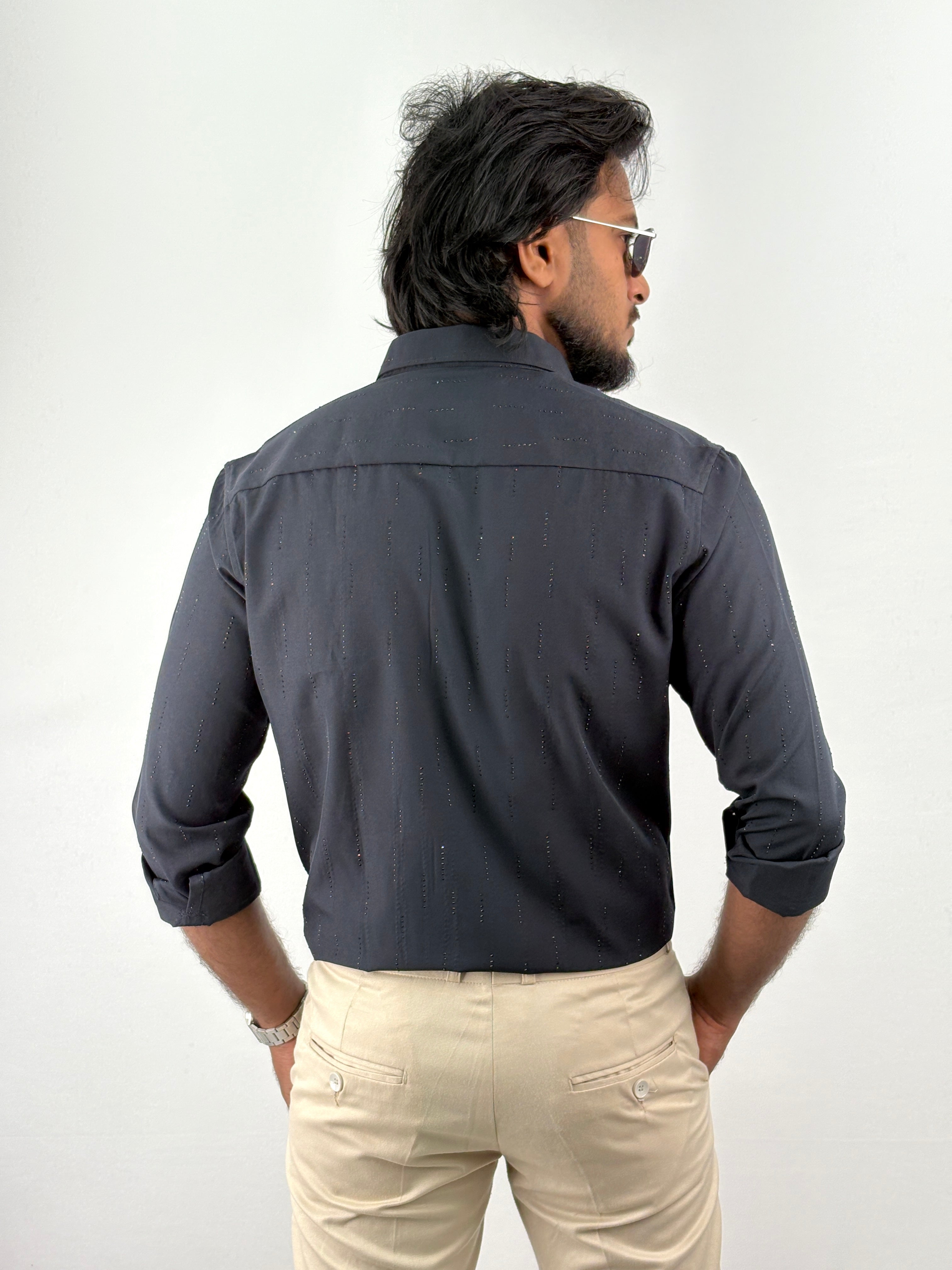 Navy Designer Stone Work Shirt