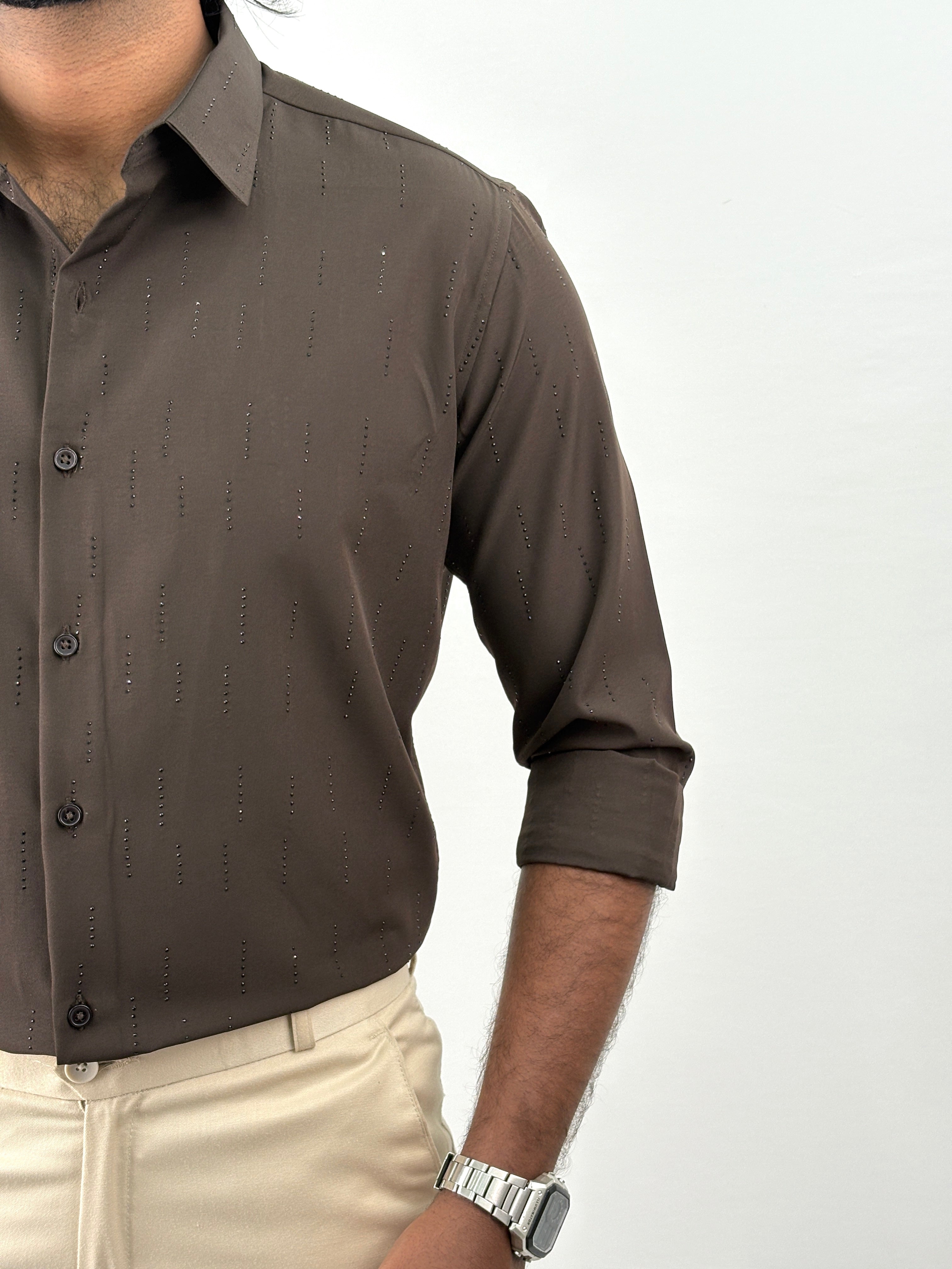 Brown Designer Stone Work Shirt